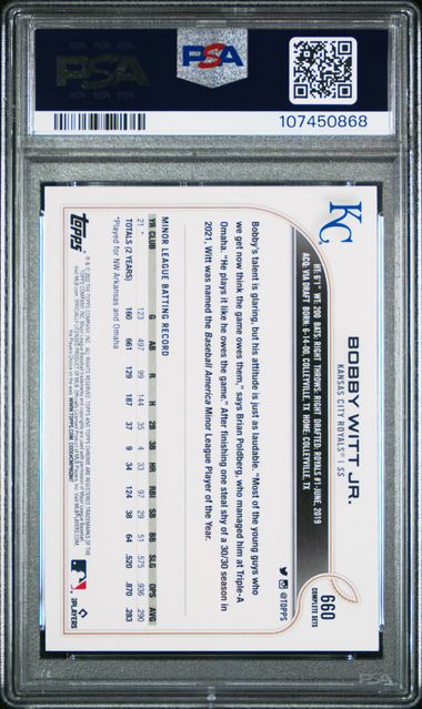 2022 Topps Complete Set Bobby Witt Jr. #660 (Variation) Gem Mt 10 back