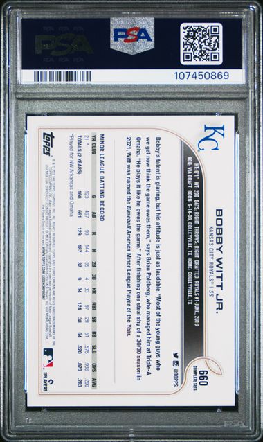 2022 Topps Complete Set Bobby Witt Jr. #660 (Variation) Gem Mt 10 back