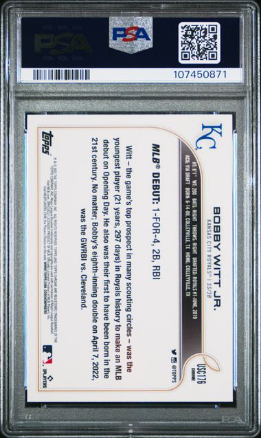 2022 Topps Chrome Update Bobby Witt Jr. #Usc176 (Purple Refractor) Gem Mt 10 back