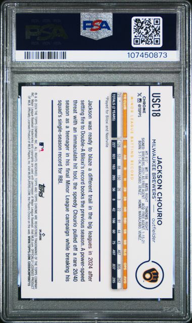 2024 Topps Chrome Update Jackson Chourio #Usc18 (Raywave Refractor) Mint 9 back