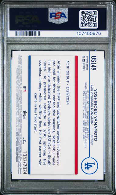 2024 Topps Update Yoshinobu Yamamoto #Us149 (Gold) Gem Mt 10 back