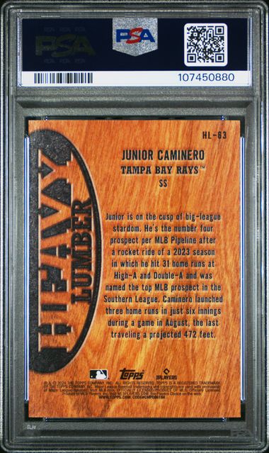2024 Topps Heavy Lumber Junior Caminero #Hl63 (Update) Gem Mt 10 back