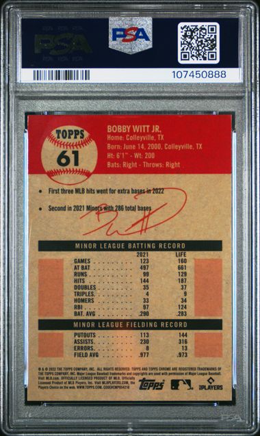 2022 Topps Chrome Platinum Anniversary Bobby Witt Jr. #61 Mint 9 back