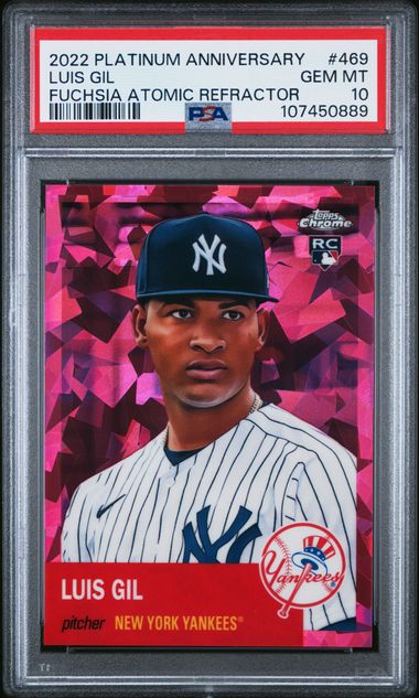 2022 Topps Chrome Platinum Anniversary Luis Gil #469 (Fuchsia Atomic Refractor) Gem Mt 10 front