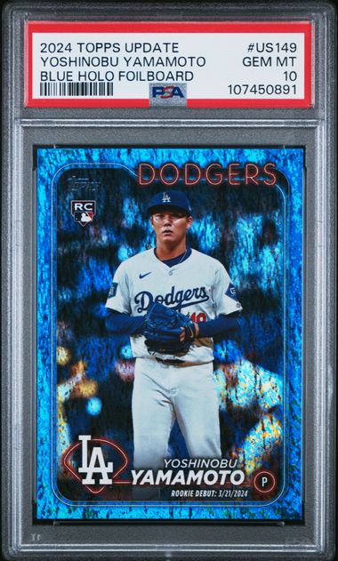 2024 Topps Update Yoshinobu Yamamoto #Us149 (Blue Holo Foilboard) Gem Mt 10 front