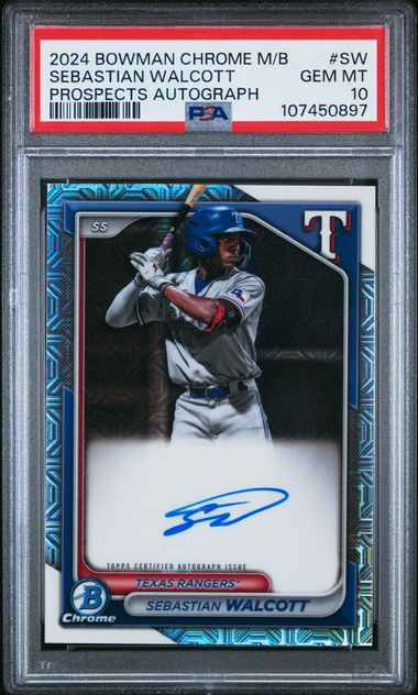 2024 Bowman Mega Box Chrome Bowman Prospect Mega Autographs Sebastian Walcott #Sw (Prospects Autograph) Gem Mt 10 front