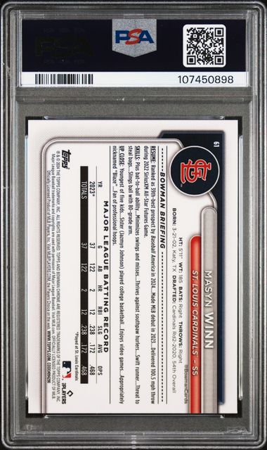 2024 Bowman Chrome Mega Box Masyn Winn #61 (Pink Refractor) Mint 9 back