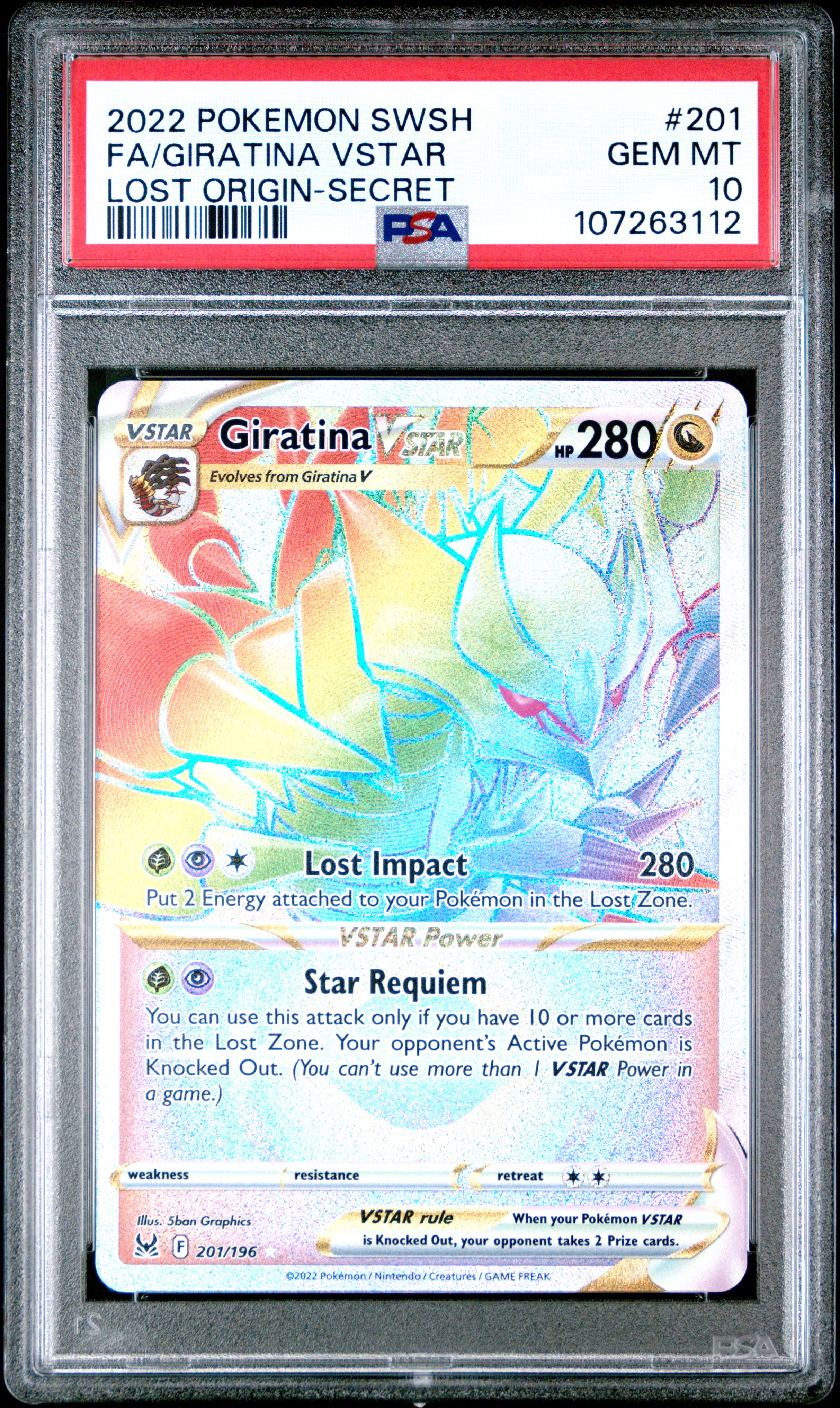 2022 Pokemon Sword & Shield Lost Origin Fa / Giratina Vstar #201 (Lost Origin-Secret) Gem Mt 10 back
