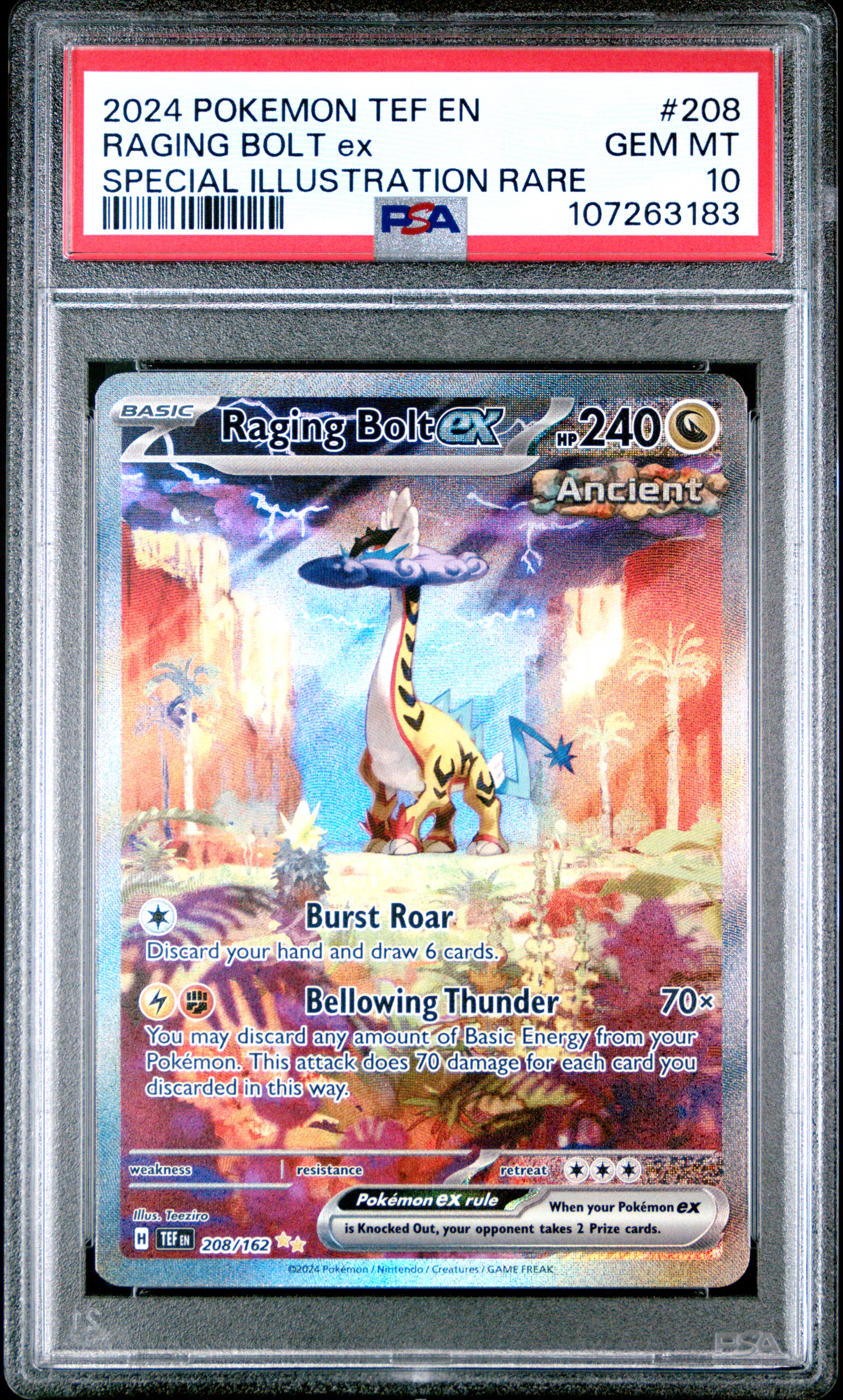 2024 Pokemon Tef En-Temporal Forces Raging Bolt Ex #208 (Special Illustration Rare) Gem Mt 10 back