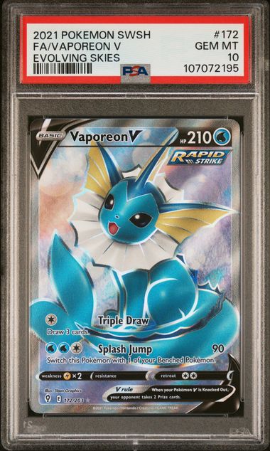2021 Pokemon Sword & Shield Evolving Skies Fa/Vaporeon V #172 (Evolving Skies) Gem Mt 10 front