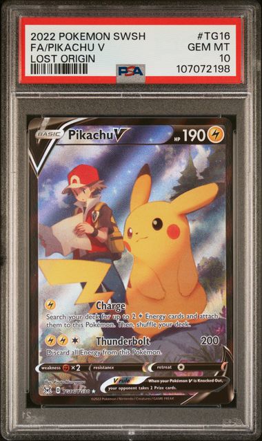 2022 Pokemon Sword & Shield Lost Origin Fa/Pikachu V #Tg16 (Lost Origin) Gem Mt 10 front