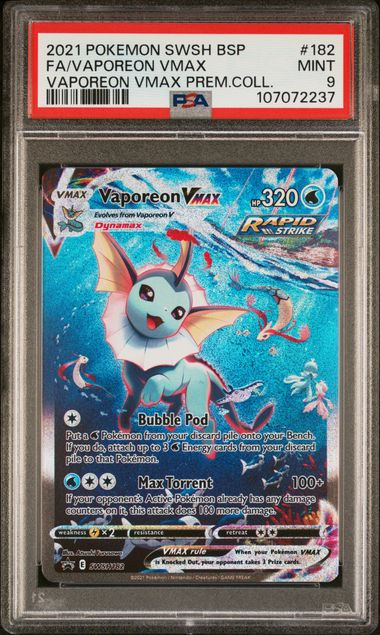 2021 Pokemon Swsh Black Star Promo Fa/Vaporeon Vmax #182 (Vaporeon Vmax Prem.coll.) Mint 9 front