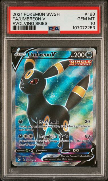 2021 Pokemon Sword & Shield Evolving Skies Fa/Umbreon V #188 (Evolving Skies) Gem Mt 10 front