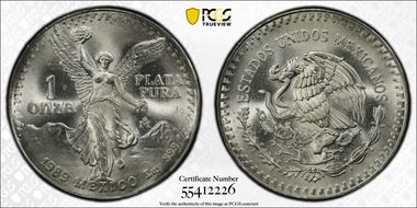1989-Mo Onza Libertad Ag w/o Dot 999 MS67