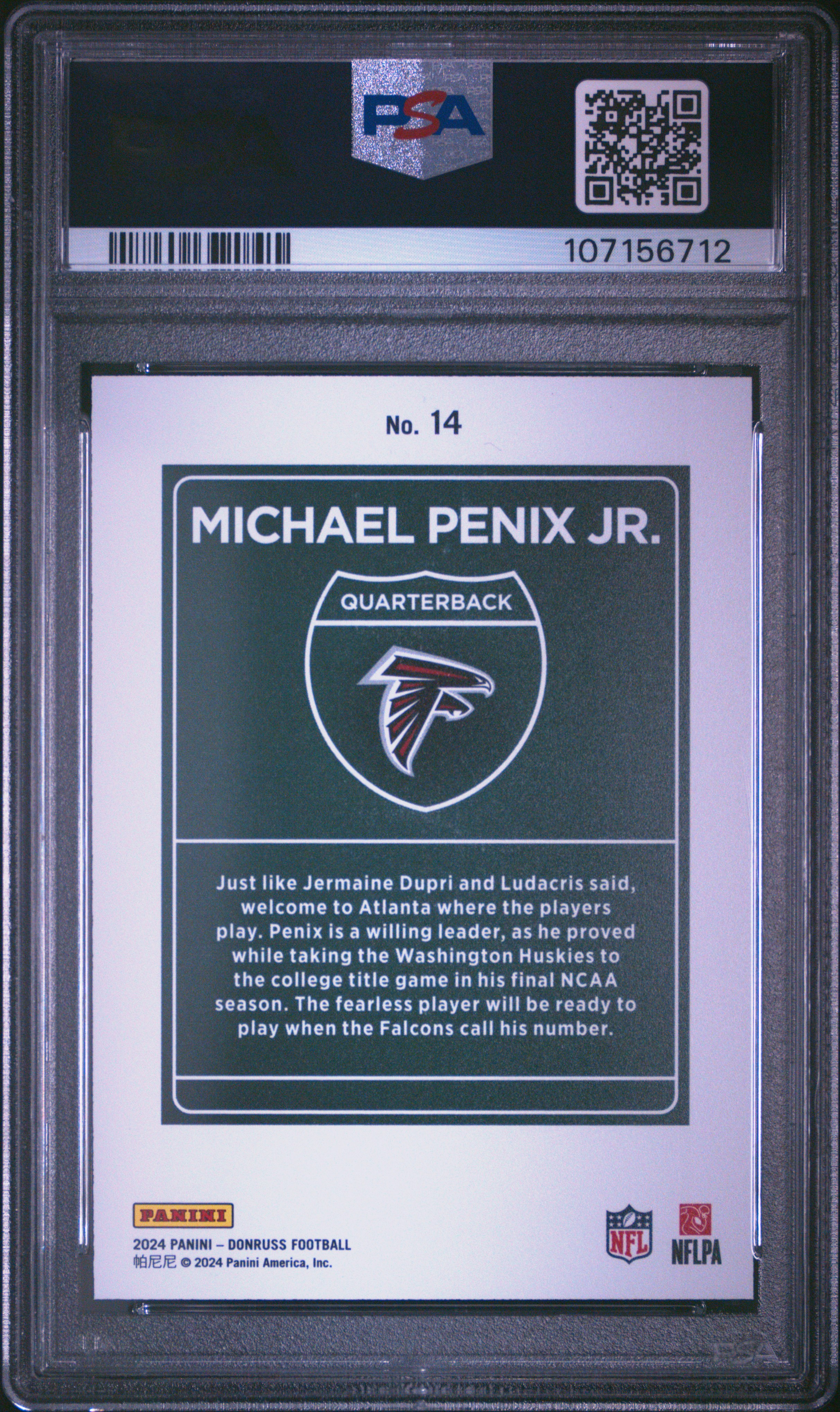 2024 Panini Donruss Downtown! Michael Penix Jr. #14 Mint 9 back