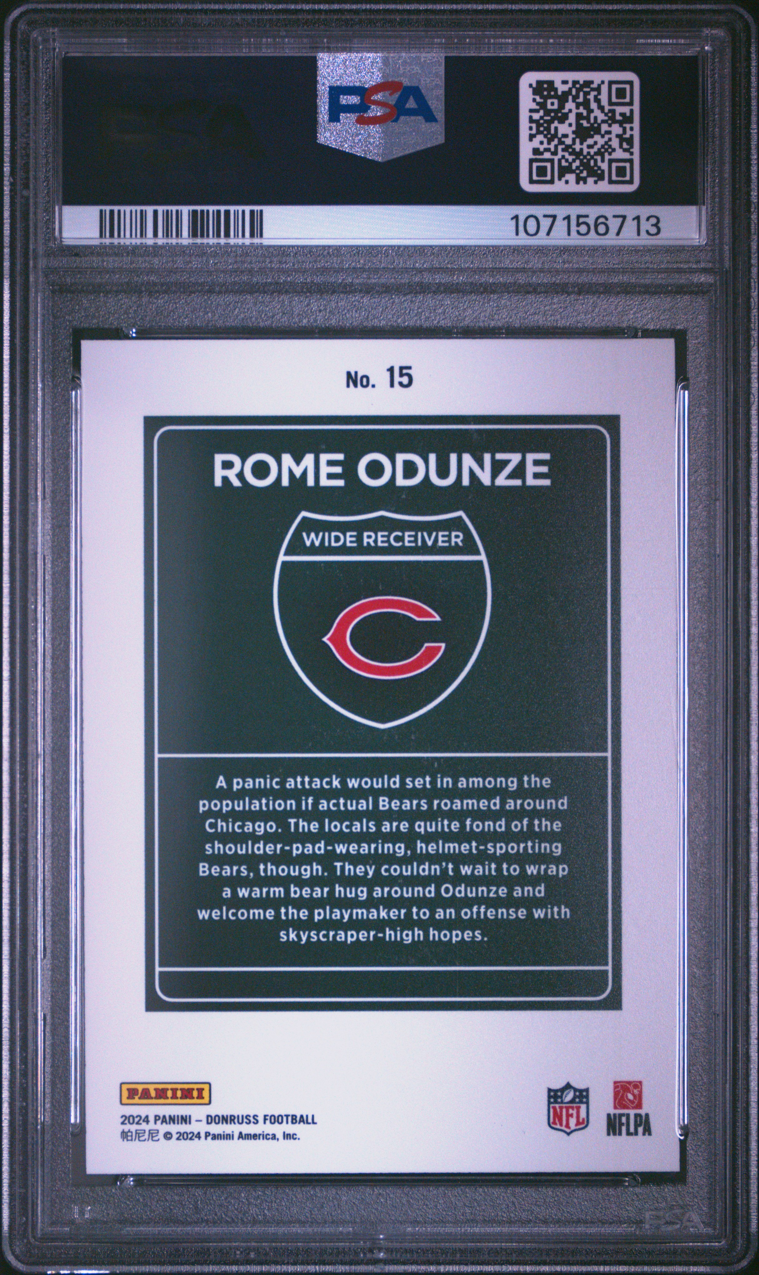 2024 Panini Donruss Downtown! Rome Odunze #15 Mint 9 back
