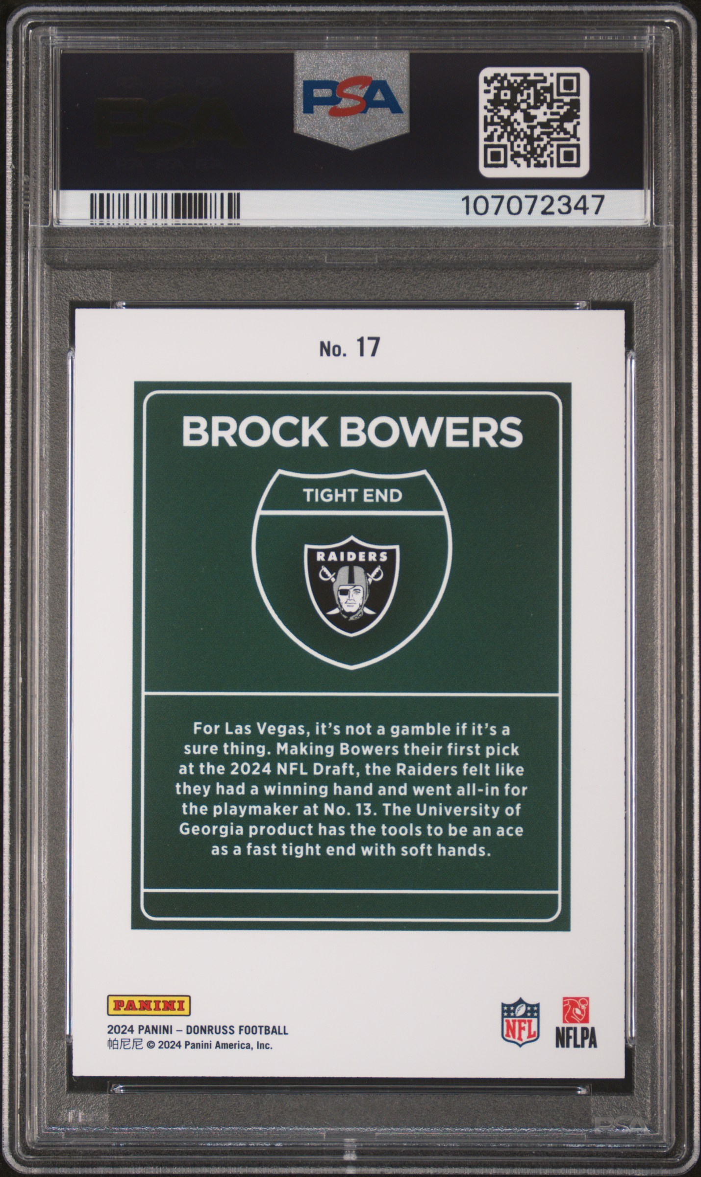 2024 Panini Donruss Downtown! Brock Bowers #17 Gem Mt 10 back