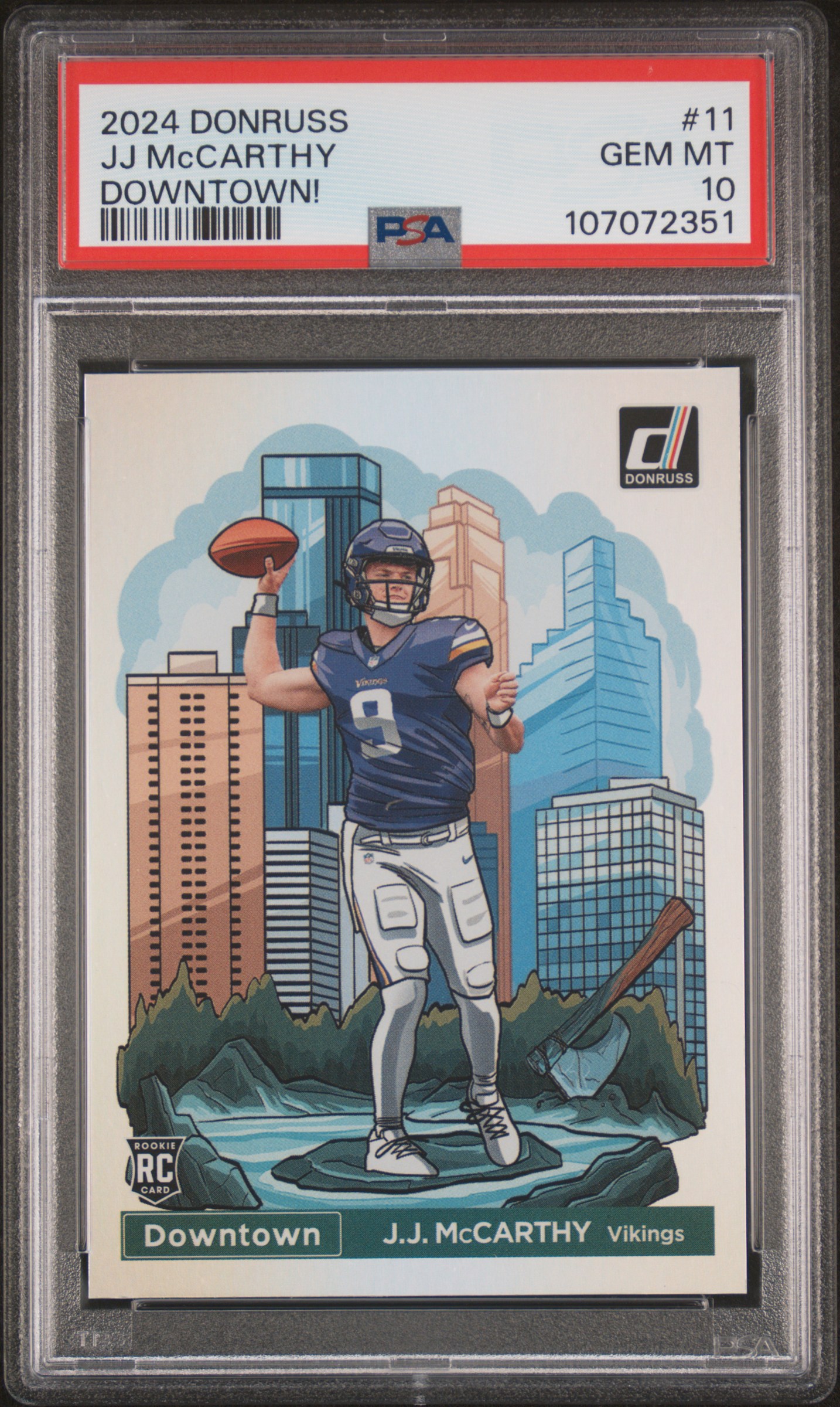 2024 Panini Donruss Downtown! Jj Mccarthy #11 Gem Mt 10 front