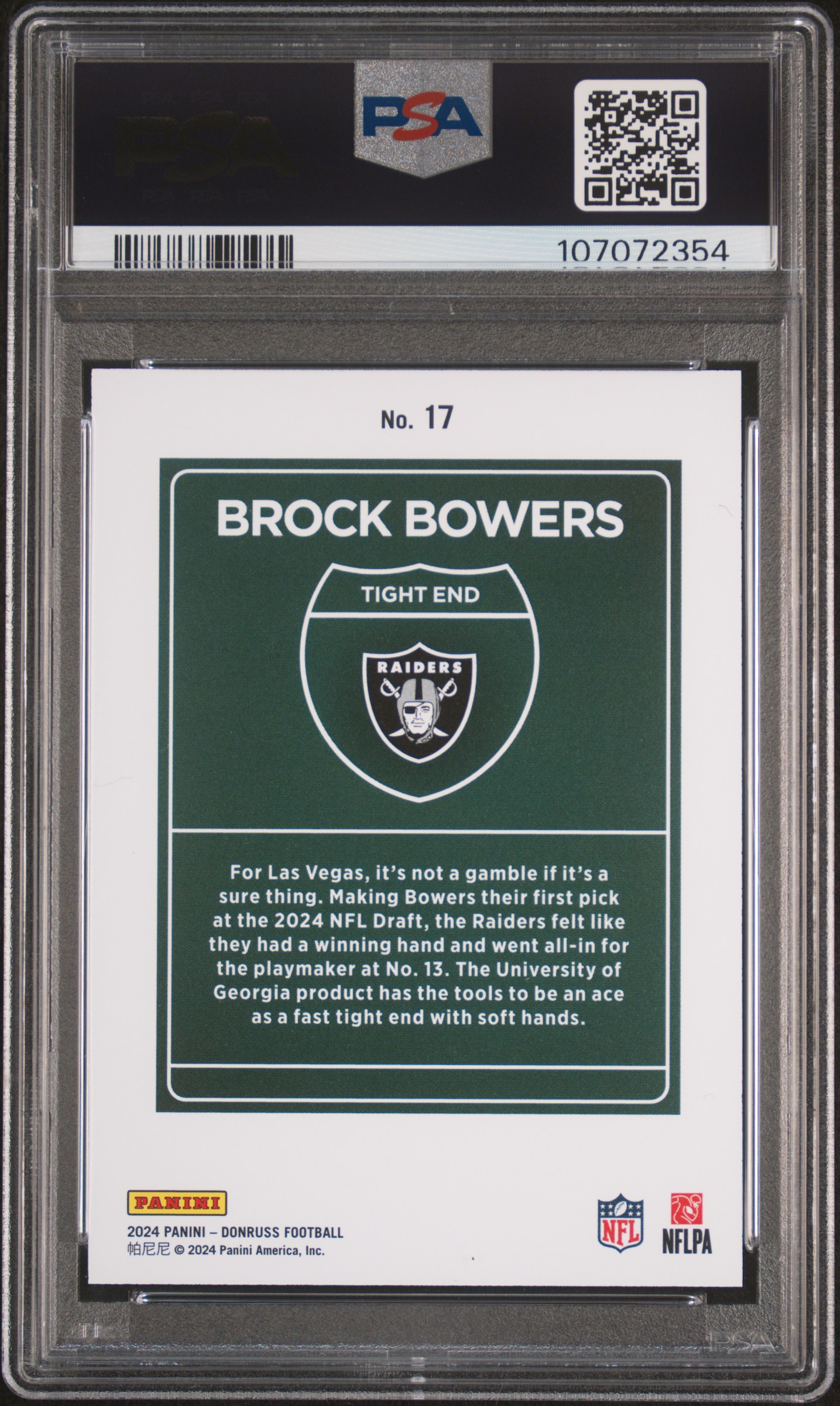 2024 Panini Donruss Downtown! Brock Bowers #17 Gem Mt 10 back