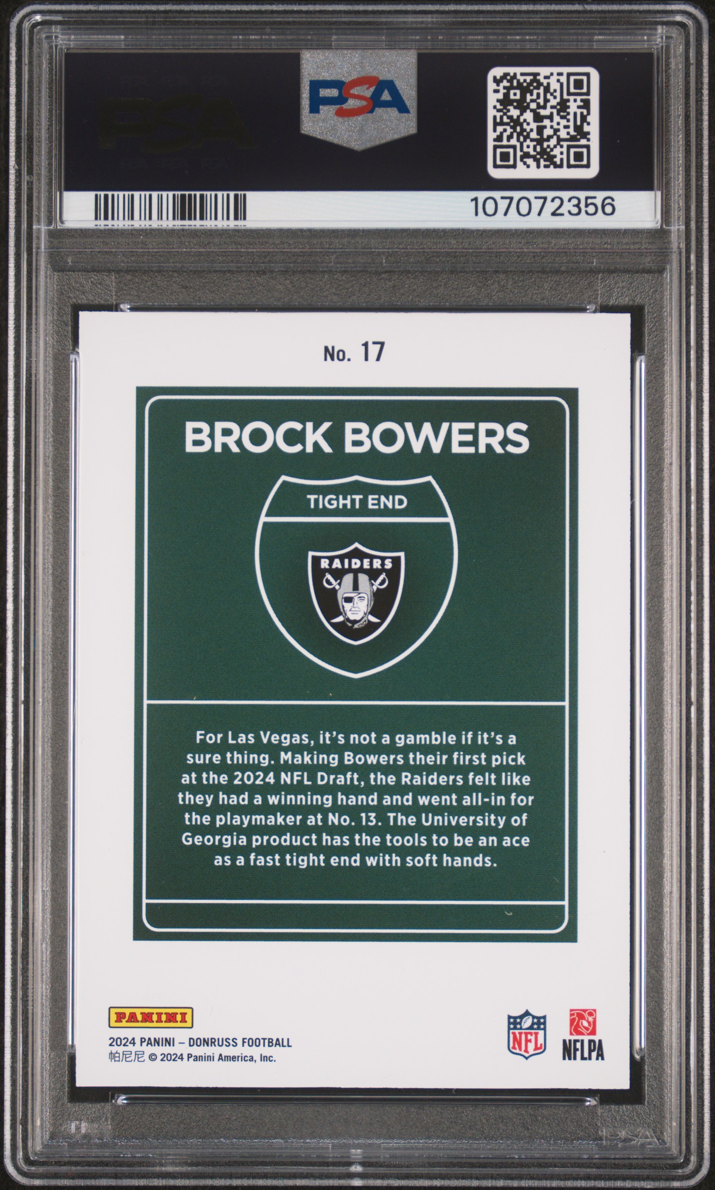 2024 Panini Donruss Downtown! Brock Bowers #17 Mint 9 back