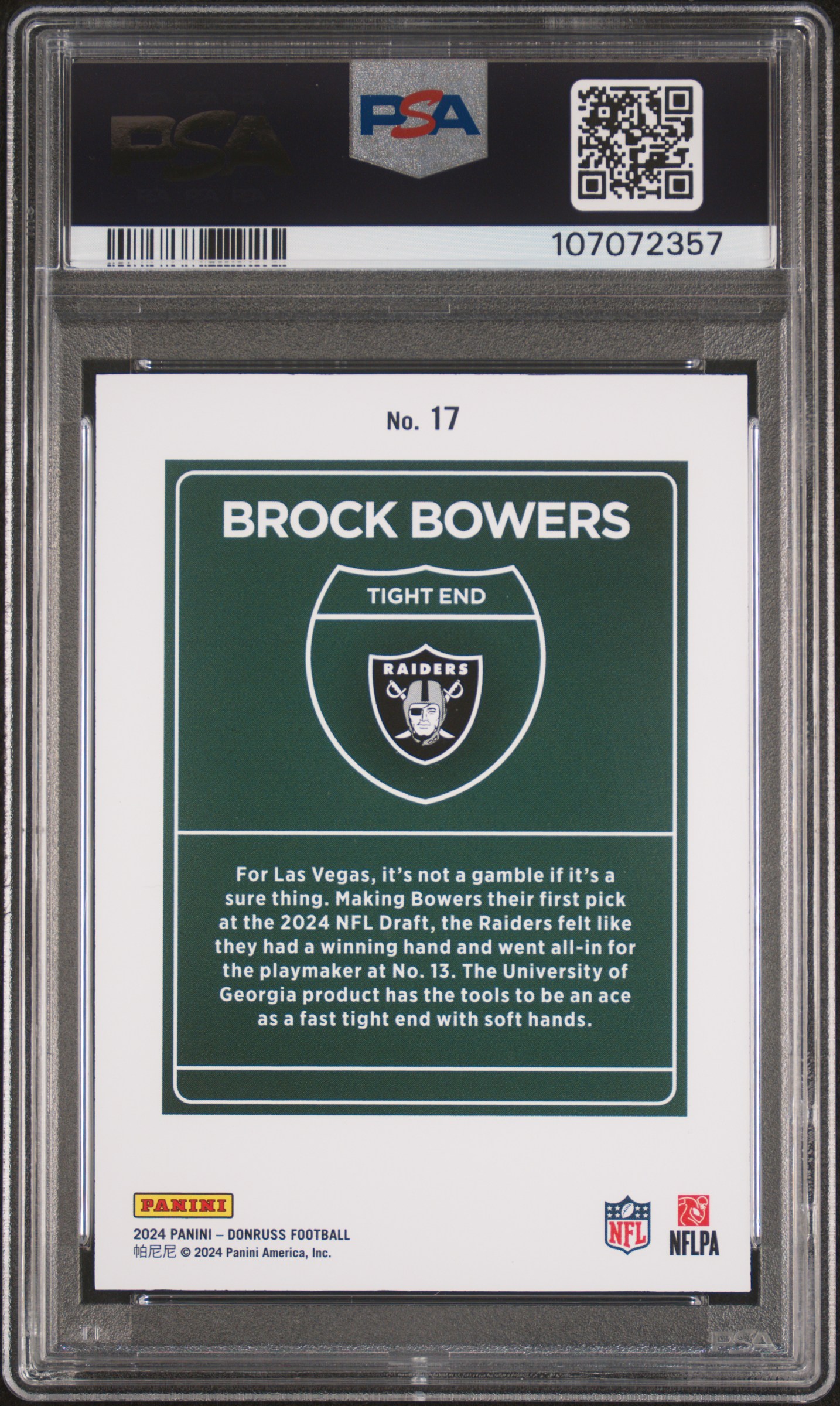 2024 Panini Donruss Downtown! Brock Bowers #17 Gem Mt 10 back