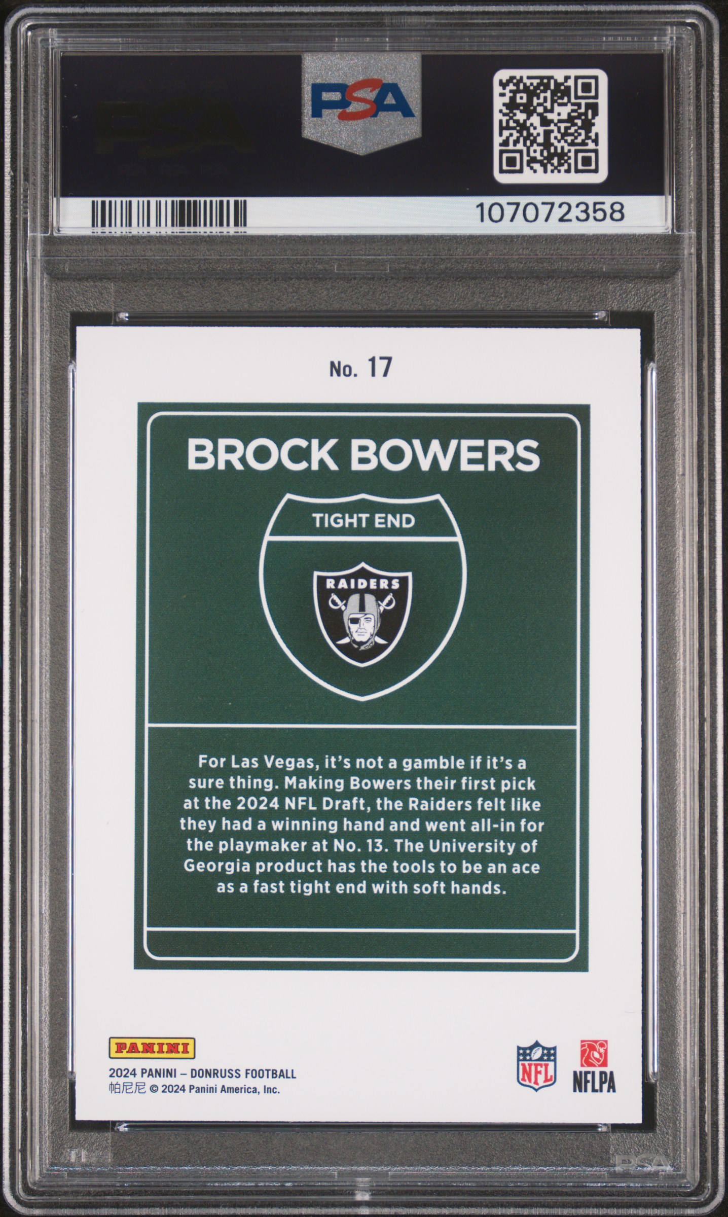 2024 Panini Donruss Downtown! Brock Bowers #17 Gem Mt 10 back