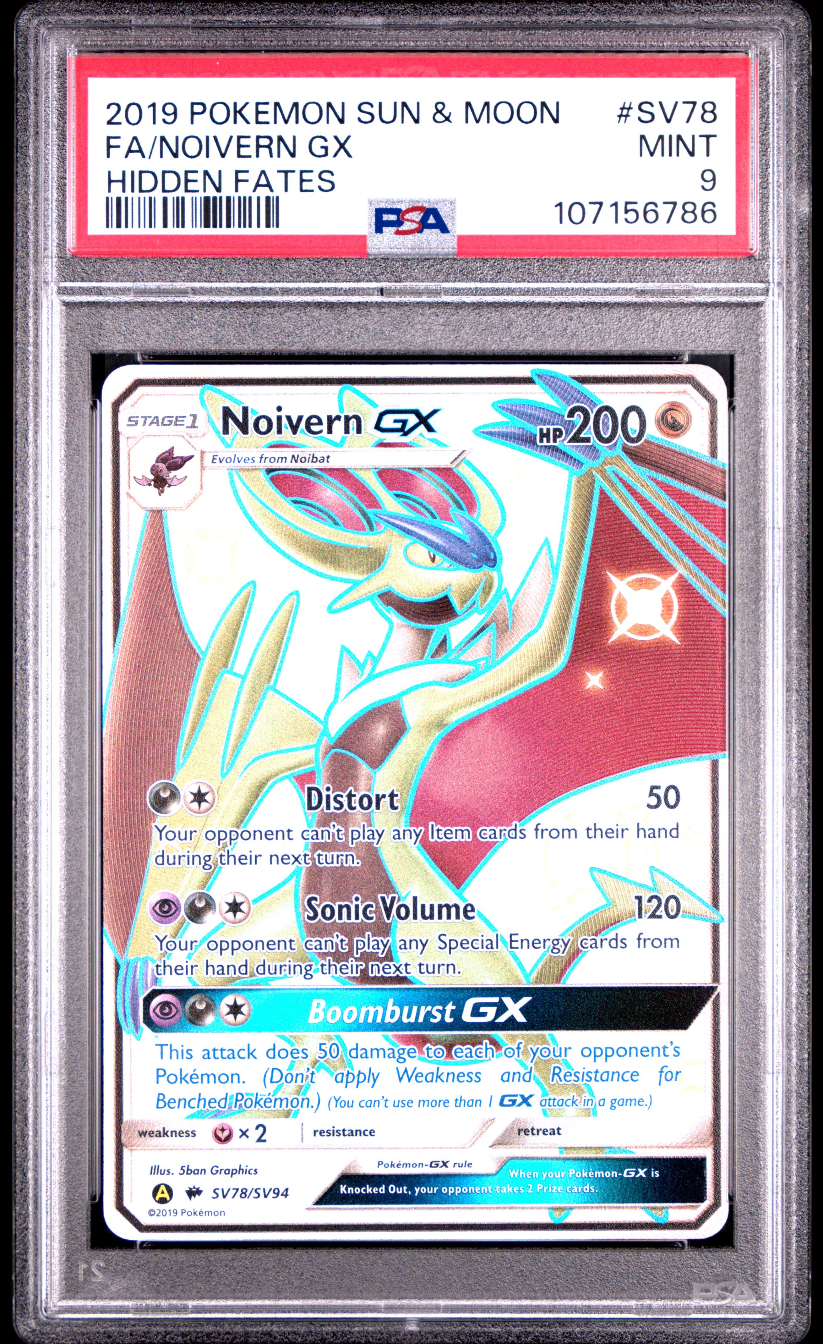 2019 Pokemon Sun & Moon Hidden Fates Fa/Noivern Gx #Sv78 (Hidden Fates) Mint 9 front