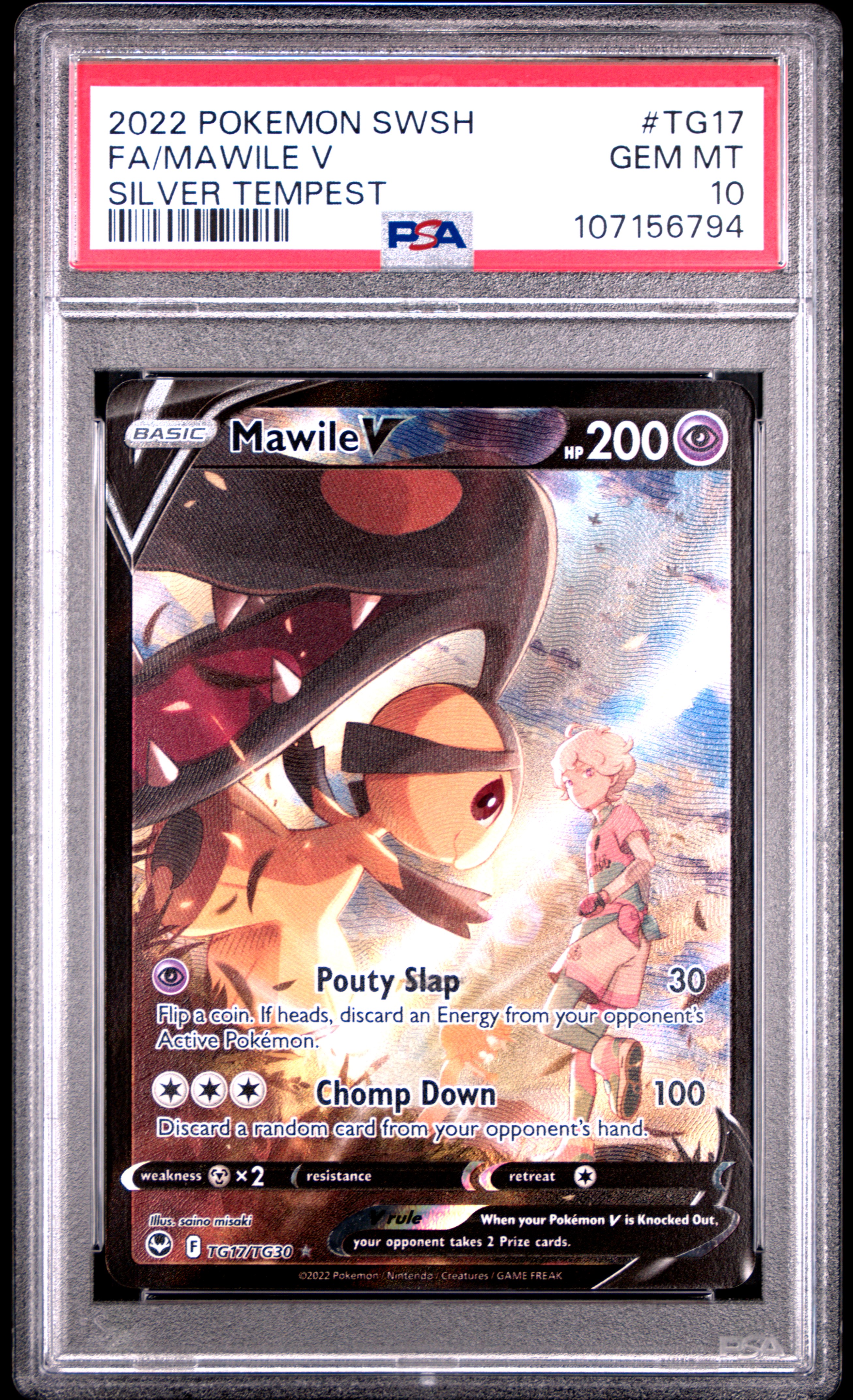 2022 Pokemon Sword & Shield Silver Tempest Fa/Mawile V #Tg17 (Silver Tempest) Gem Mt 10 front
