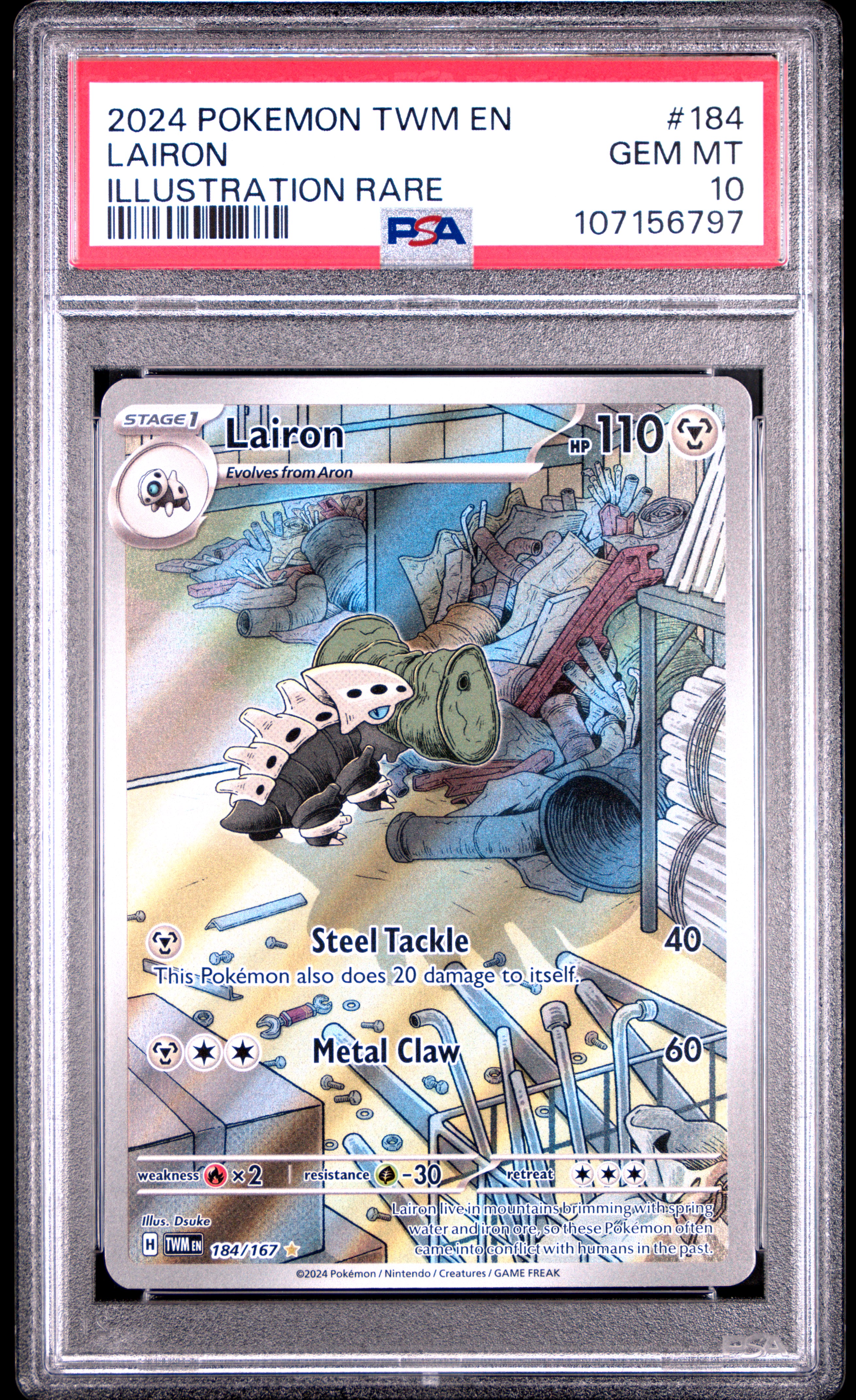 2024 Pokemon Twm En-Twilight Masquerade Lairon #184 (Illustration Rare) Gem Mt 10 front