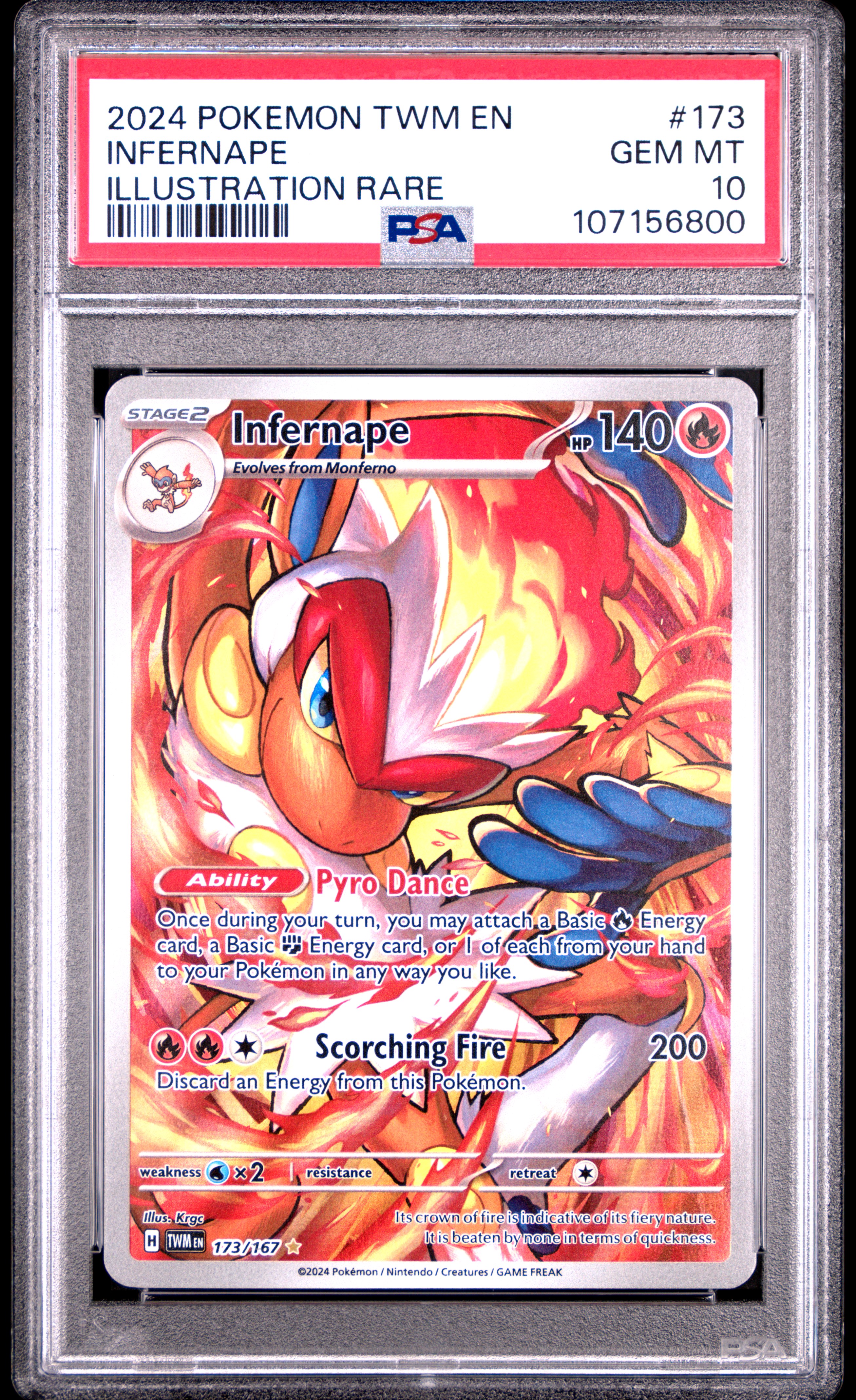 2024 Pokemon Twm En-Twilight Masquerade Infernape #173 (Illustration Rare) Gem Mt 10 front