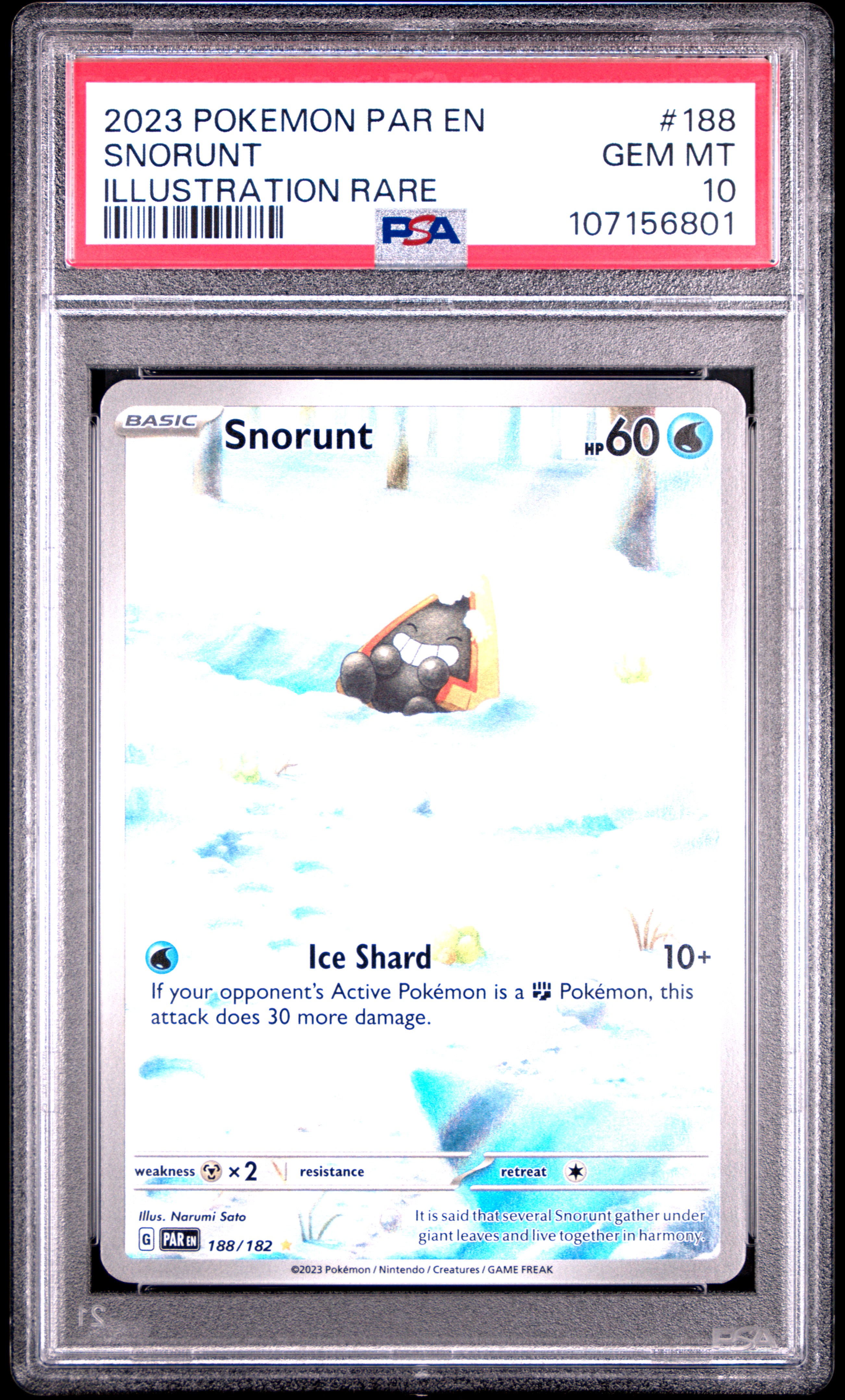 2023 Pokemon Par En-Paradox Rift Snorunt #188 (Illustration Rare) Gem Mt 10 front