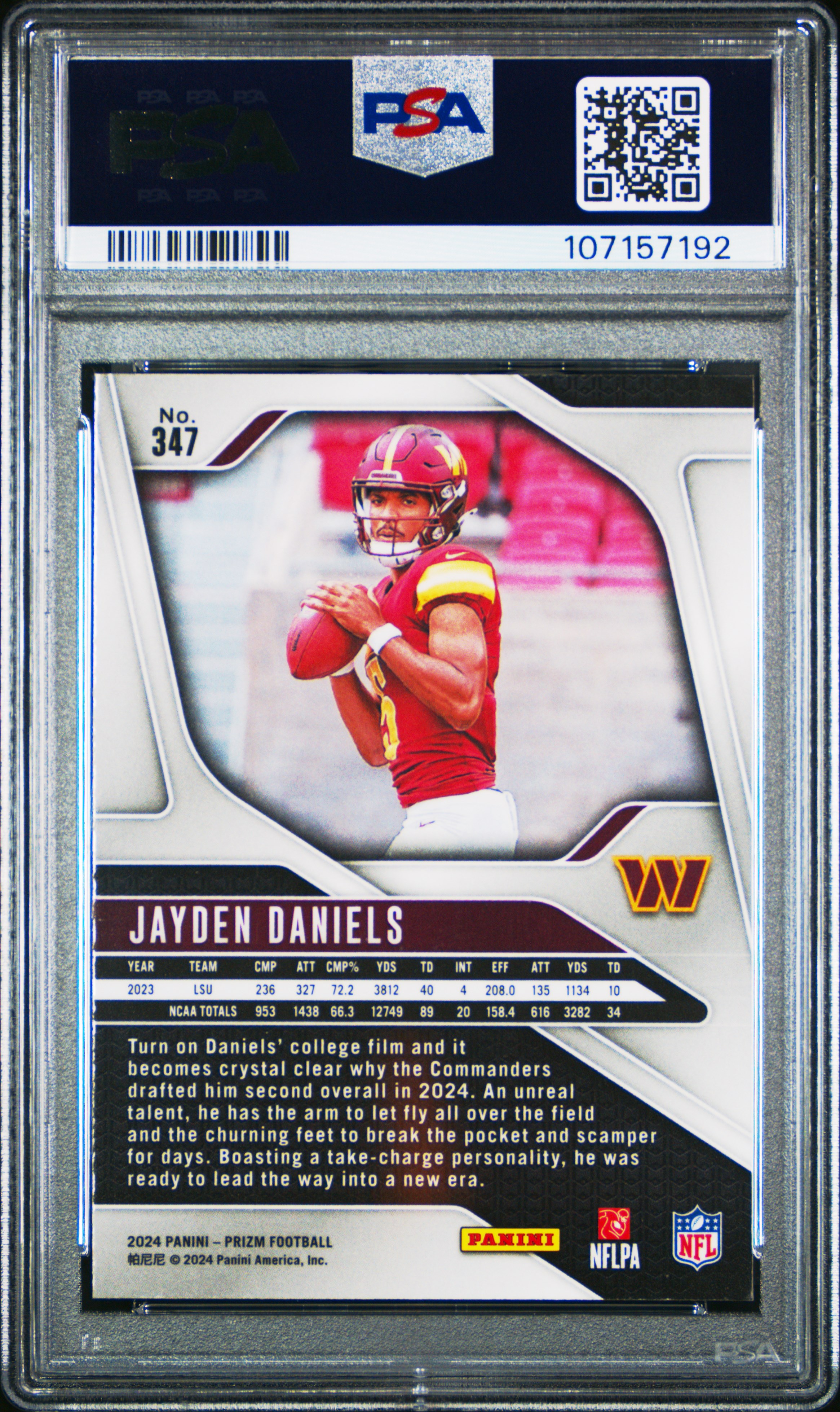 2024 Panini Prizm Jayden Daniels #347 Gem Mt 10 back