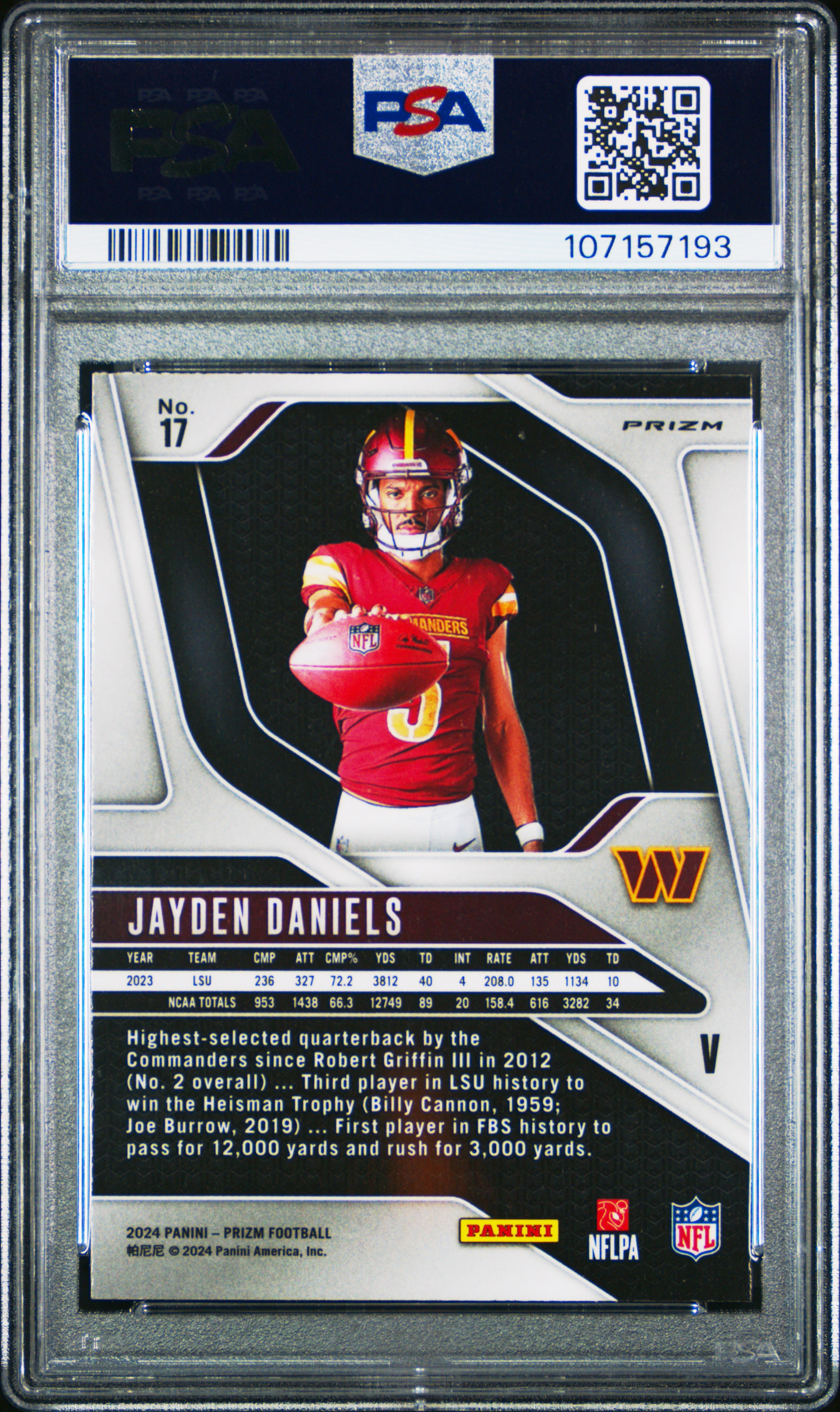 2024 Panini Prizm Rookie Variation Jayden Daniels #17 (Rookie Variation-No Huddle) Mint 9 back
