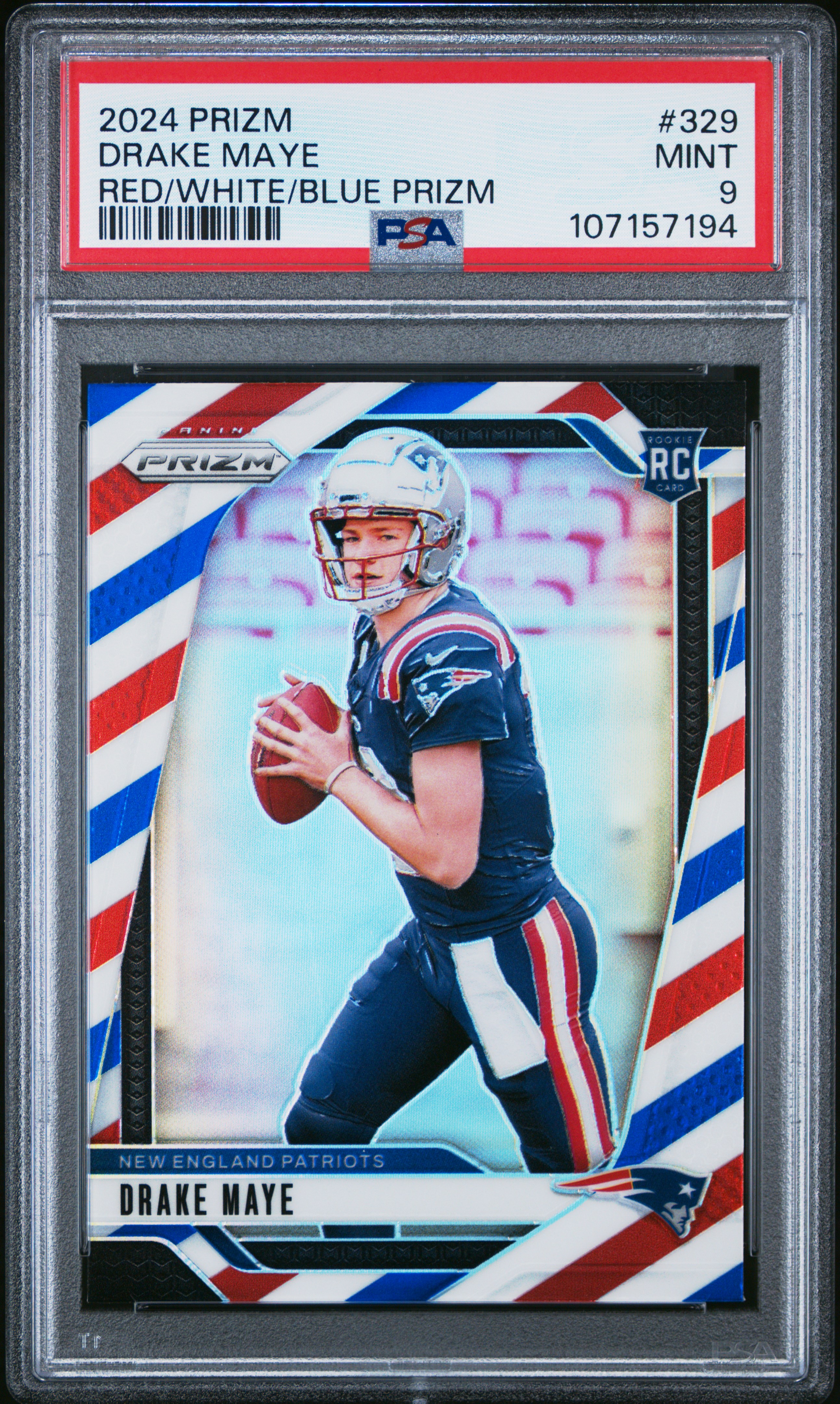 2024 Panini Prizm Drake Maye #329 (Red/White/Blue Prizm) Mint 9 front