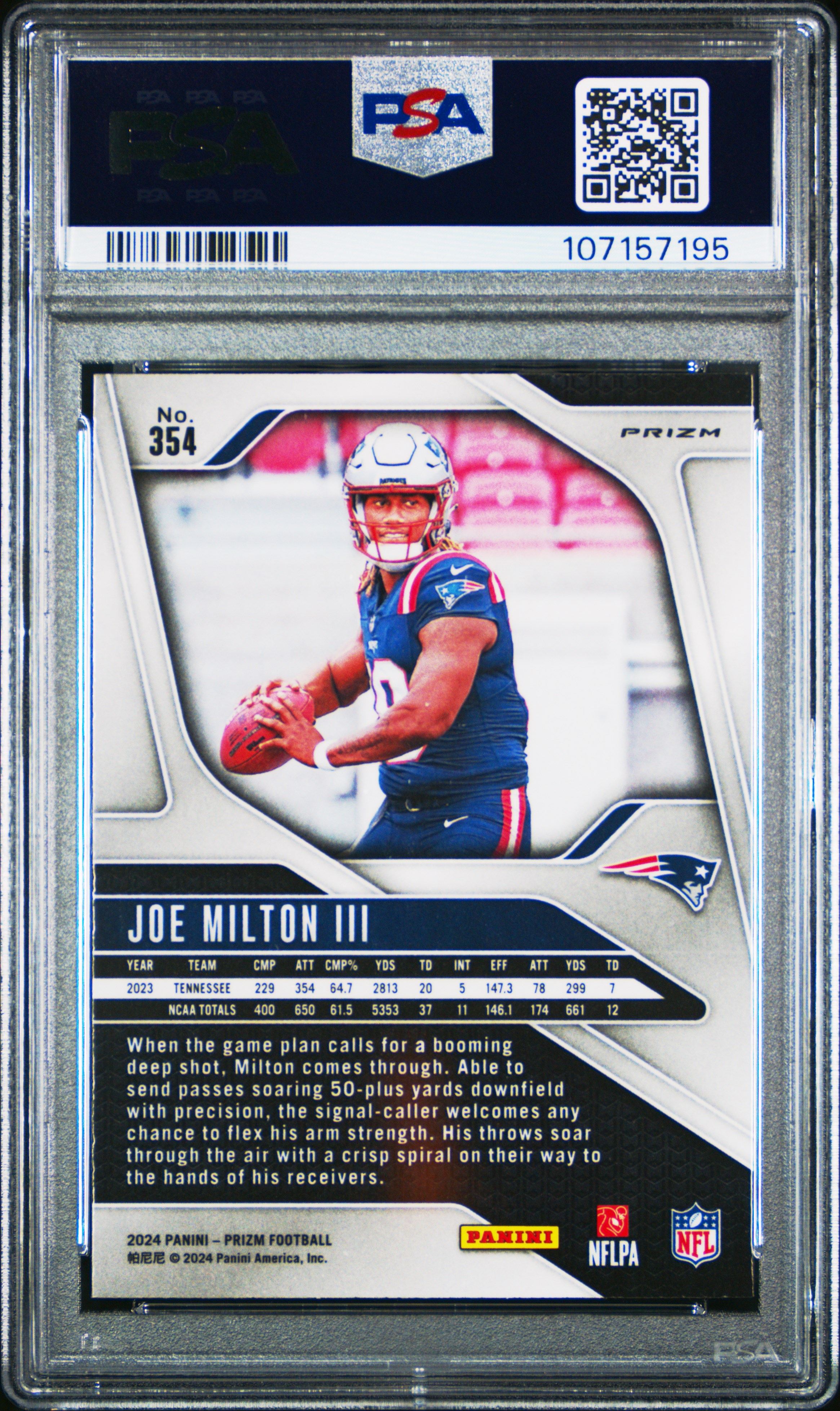 2024 Panini Prizm Joe Milton Iii #354 (Red/White/Blue Prizm) Gem Mt 10 back