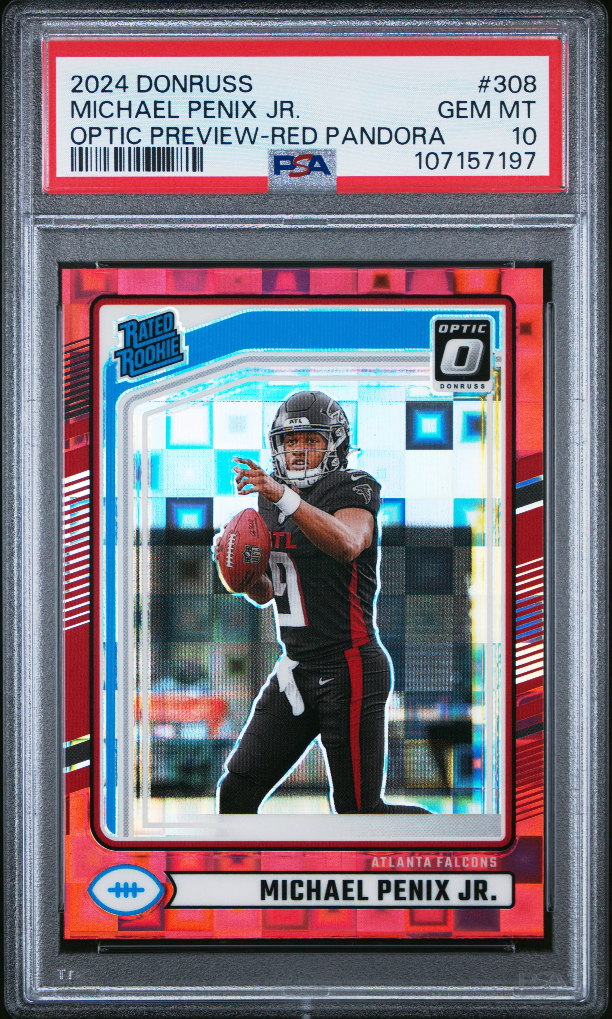 2024 Panini Donruss Michael Penix Jr. #308 (Optic Preview-Red Pandora) Gem Mt 10 front