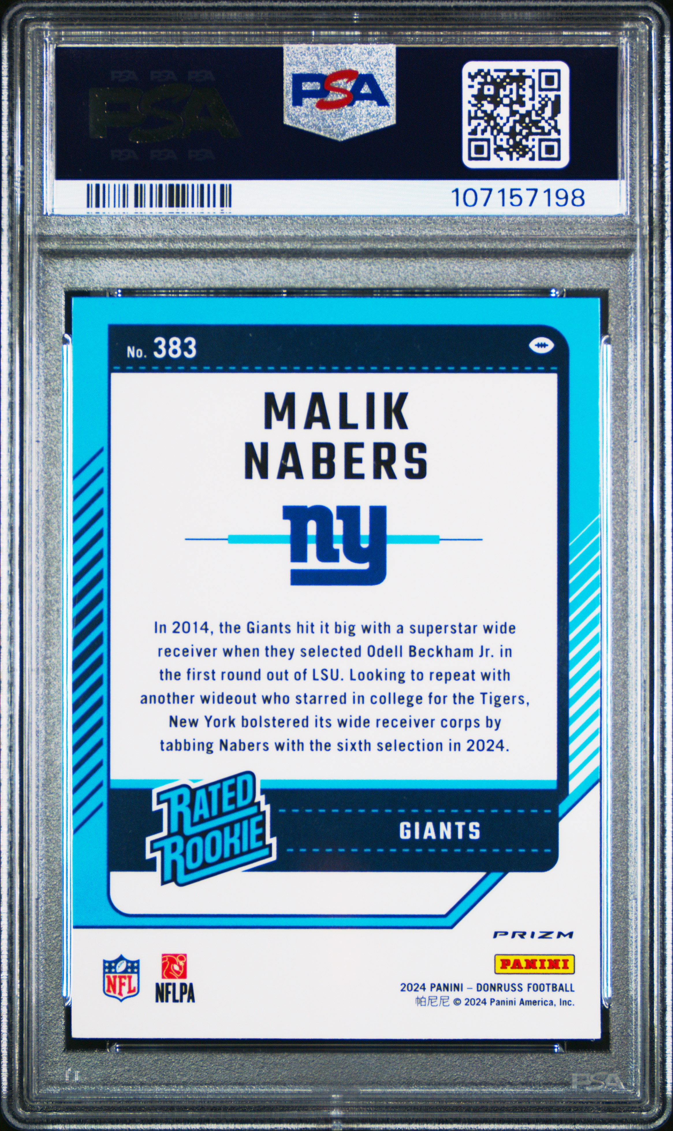2024 Panini Donruss Malik Nabers #383 (Optic Preview-Red Pandora) Mint 9 back