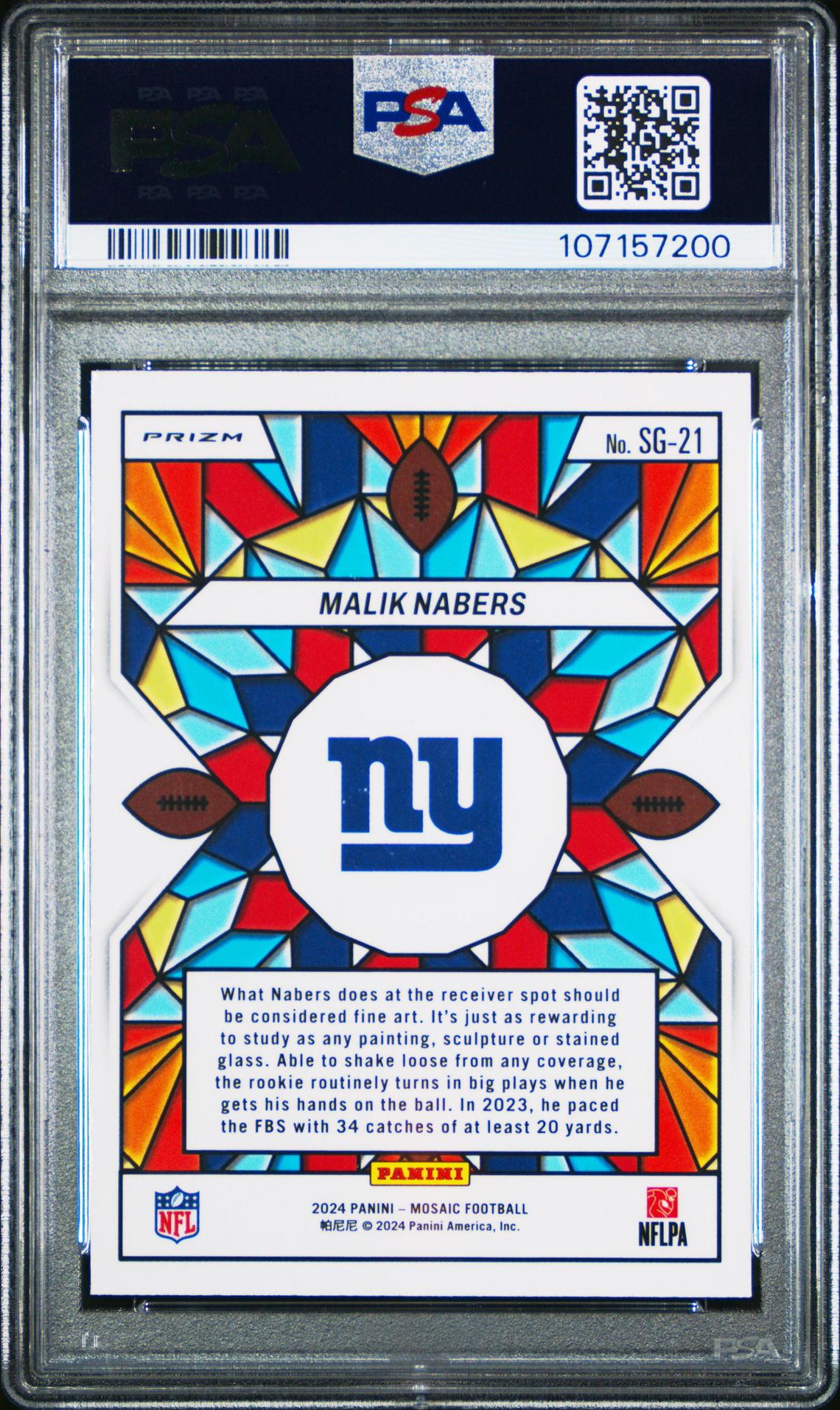 2024 Panini Mosaic Stained Glass Malik Nabers #Sg21 Gem Mt 10 back