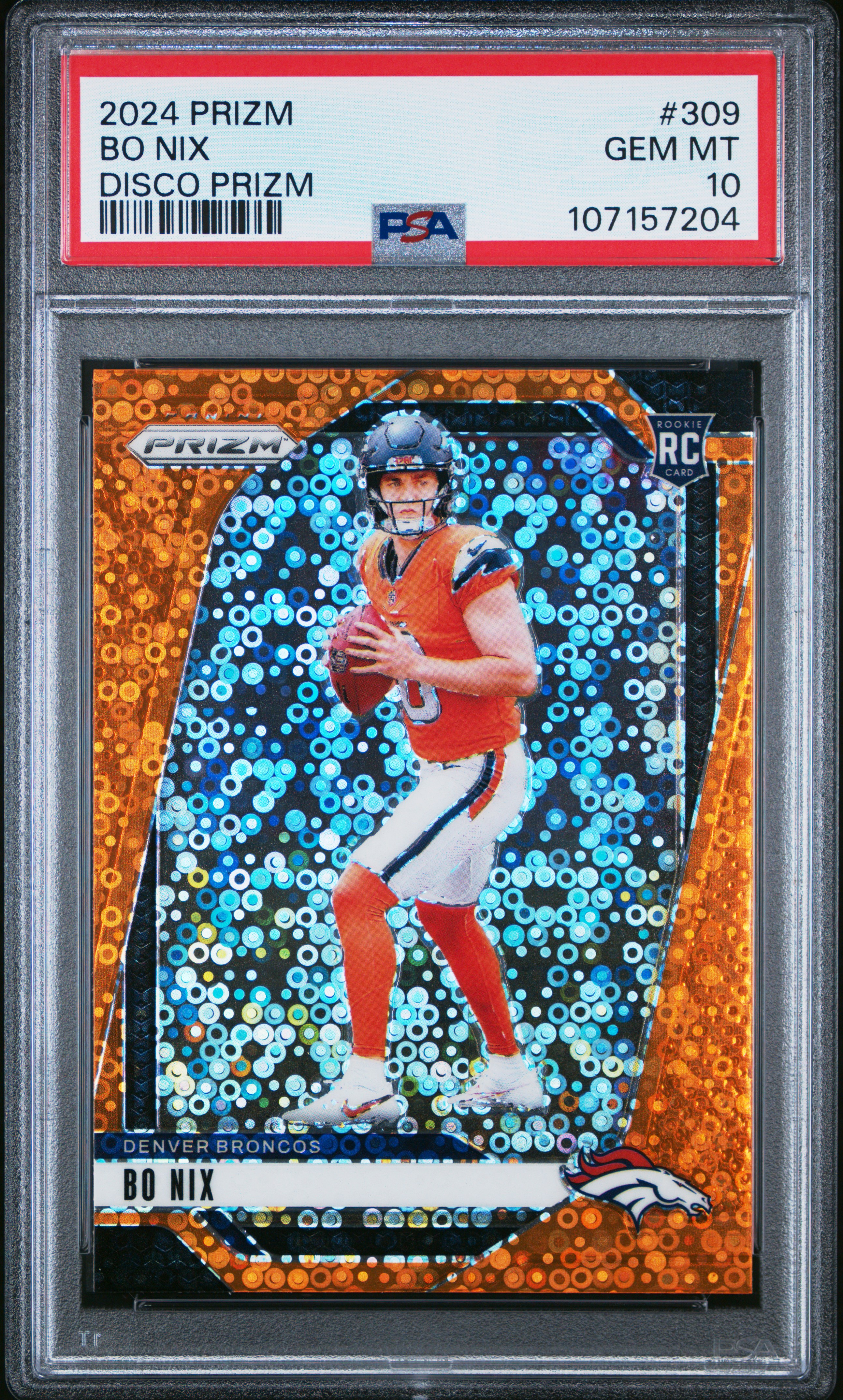2024 Panini Prizm Bo Nix #309 (Disco Prizm) Gem Mt 10 front