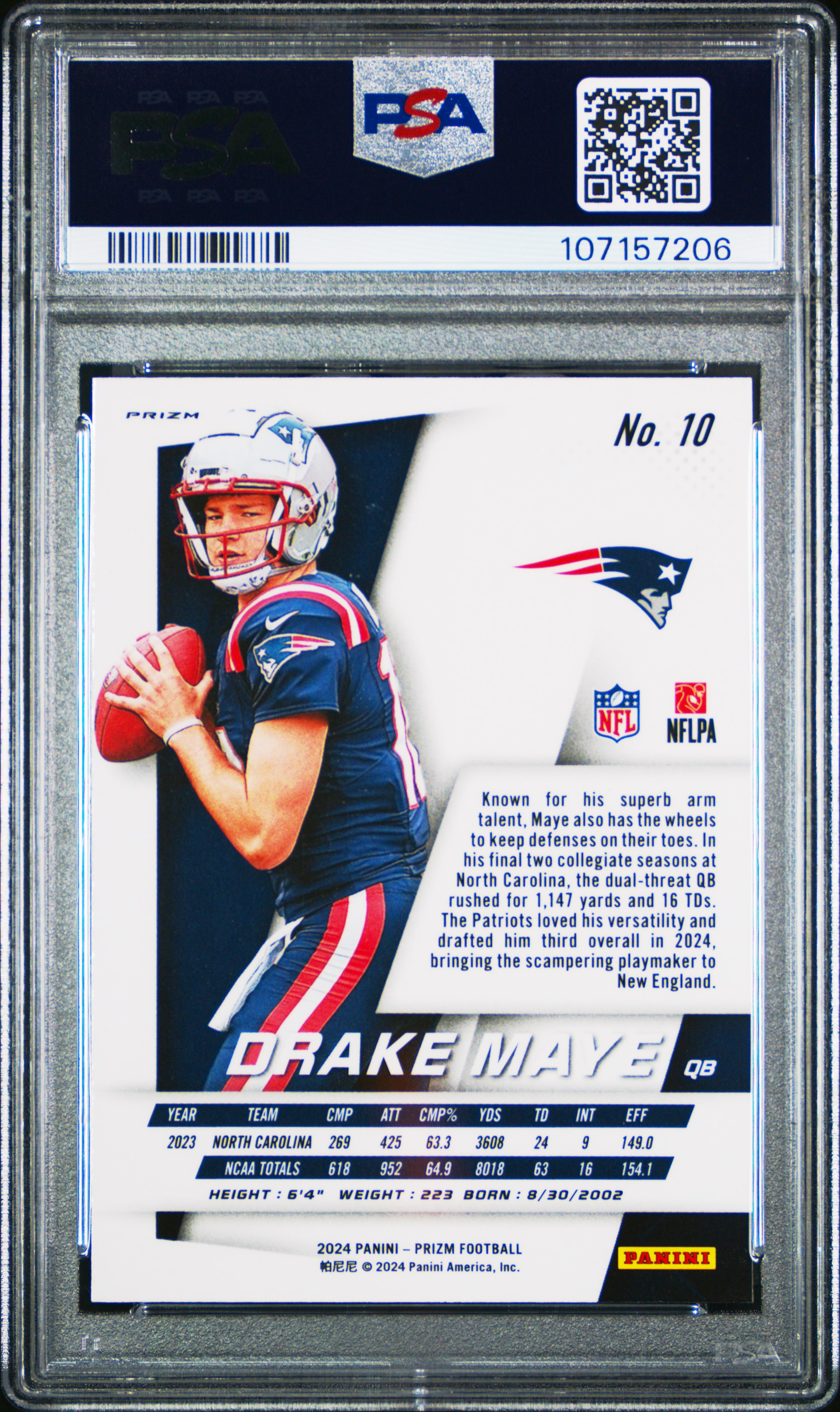 2024 Panini Prizm Prizm Flashback Rookie Drake Maye #10 Gem Mt 10 back