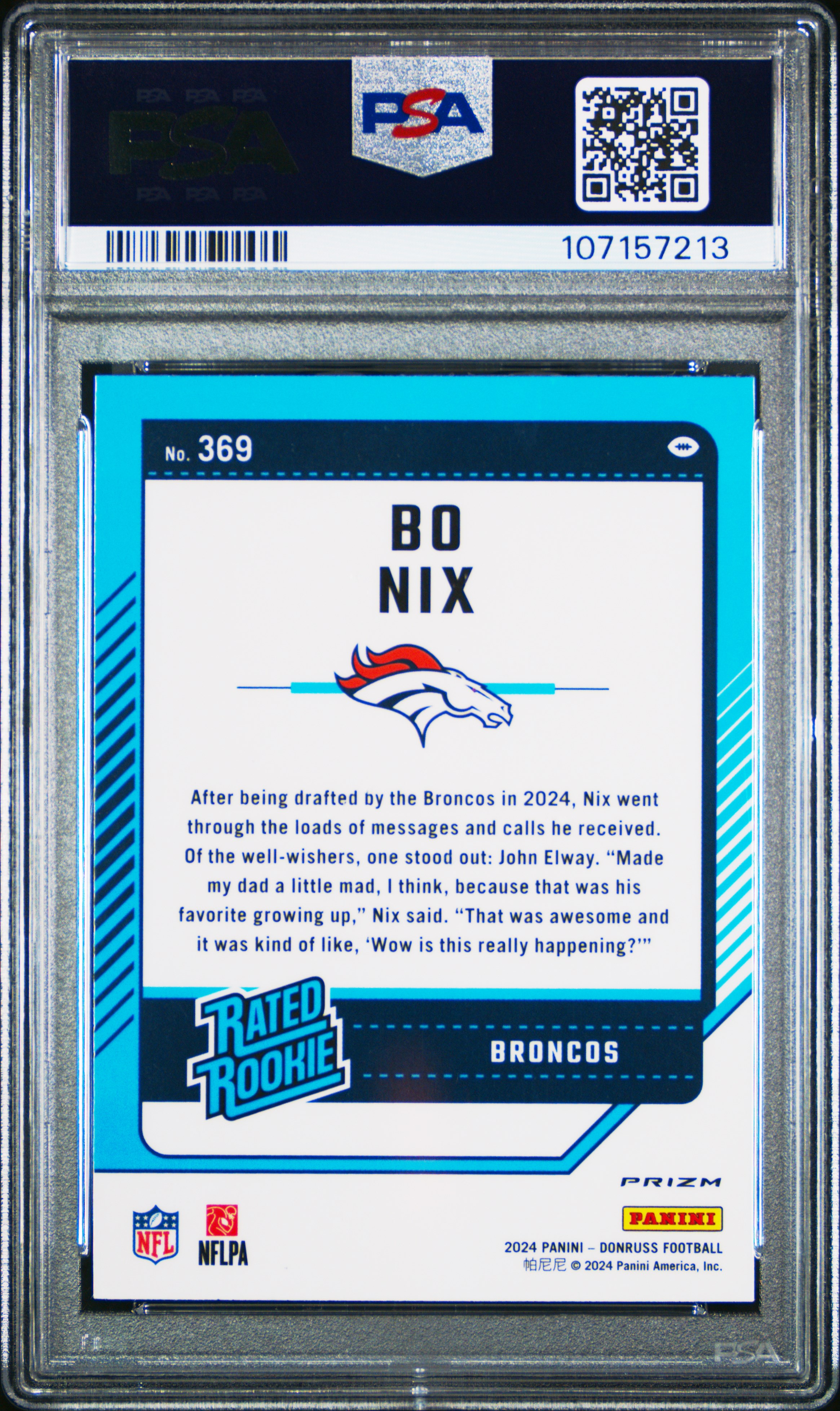 2024 Panini Donruss Bo Nix #369 (Optic Preview) Gem Mt 10 back