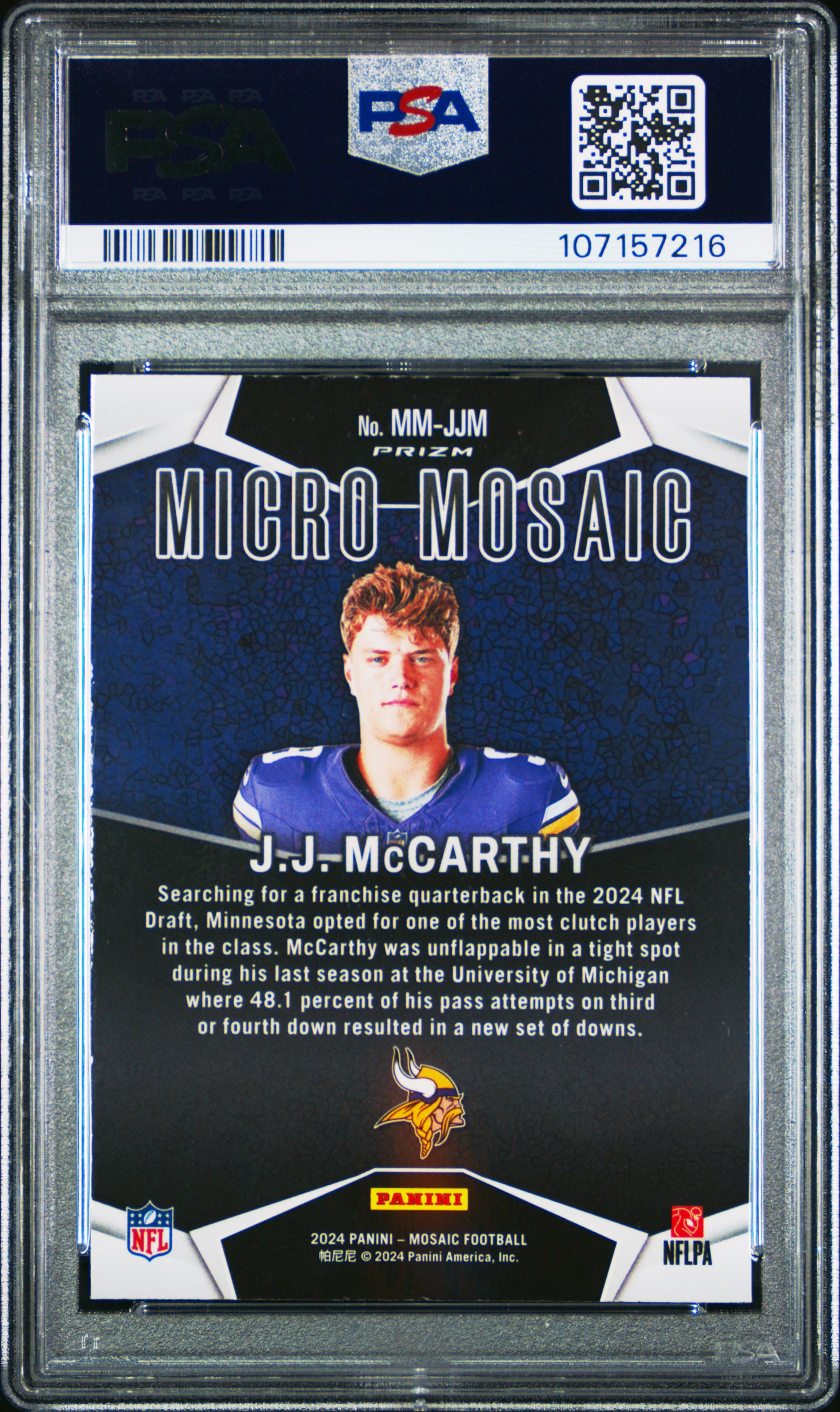 2024 Panini Mosaic Micro Mosaic Jj Mccarthy #Mmjjm Mint 9 back