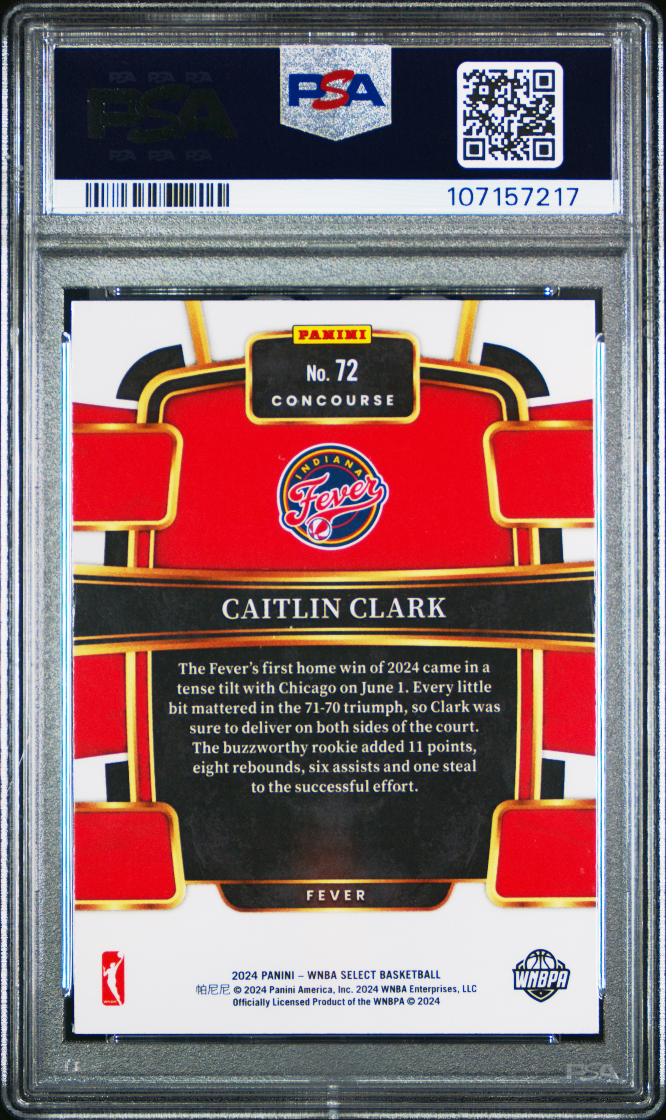 2024 Panini Select Wnba Caitlin Clark #72 Gem Mt 10 back