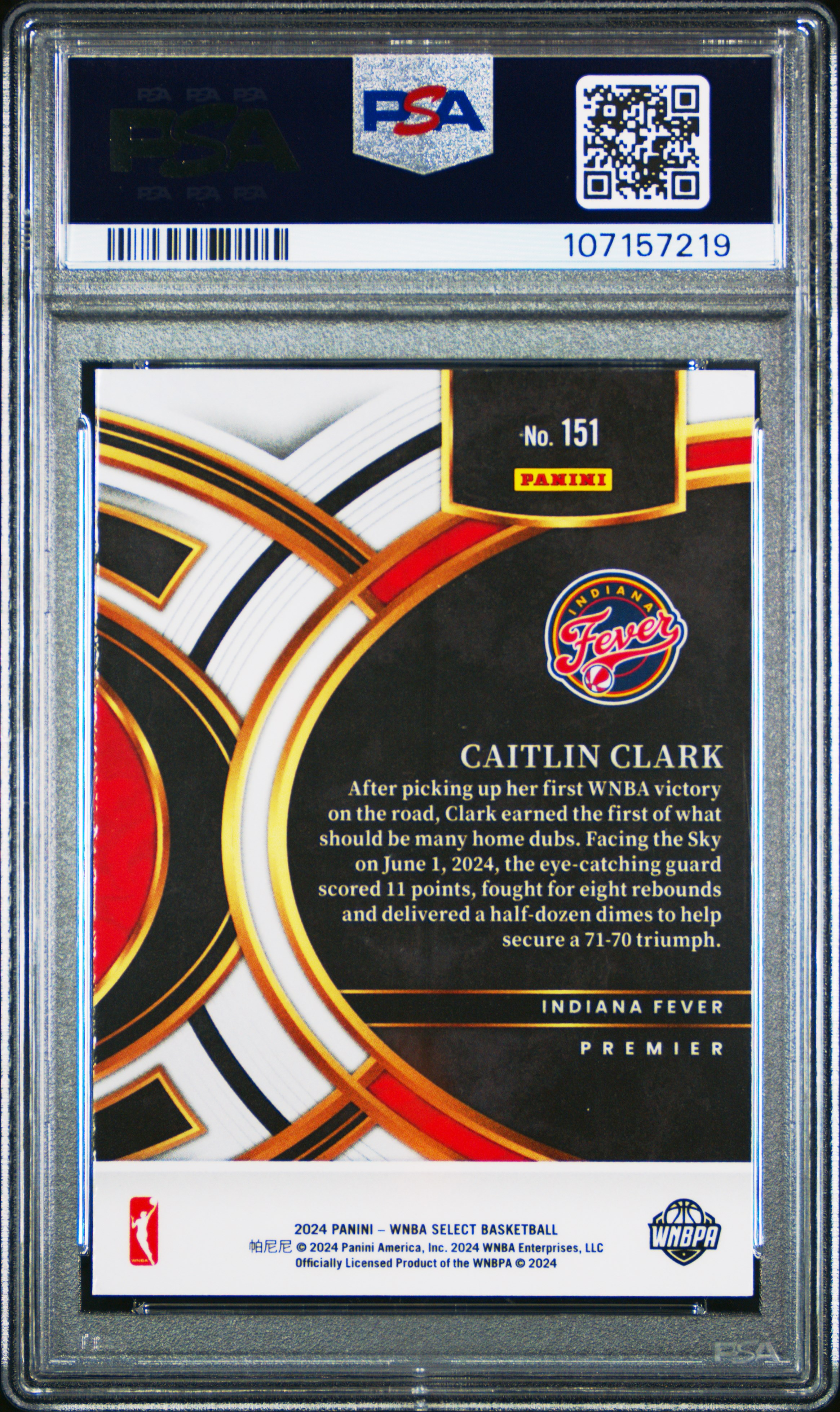 2024 Panini Select Wnba Caitlin Clark #151 Mint 9 back