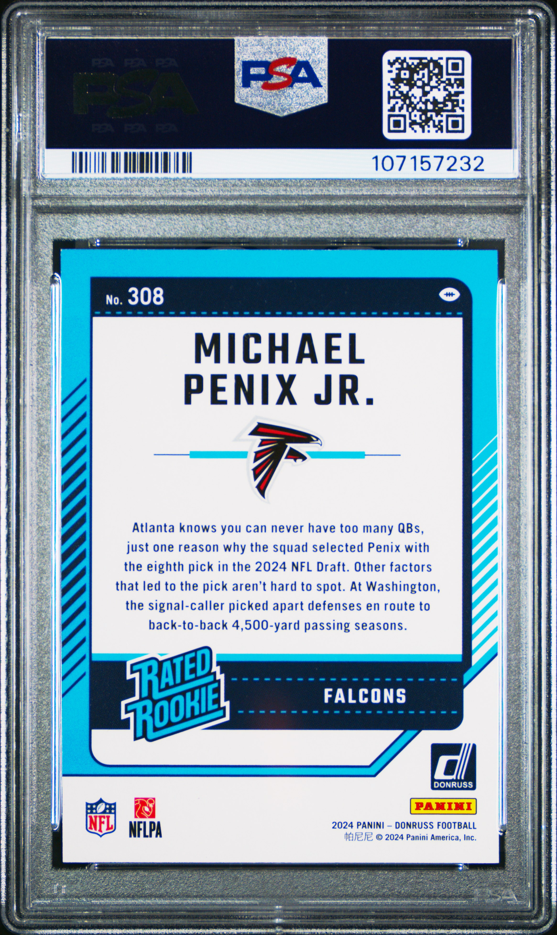 2024 Panini Donruss Michael Penix Jr. #308 (Season Stat Line) Mint 9 back