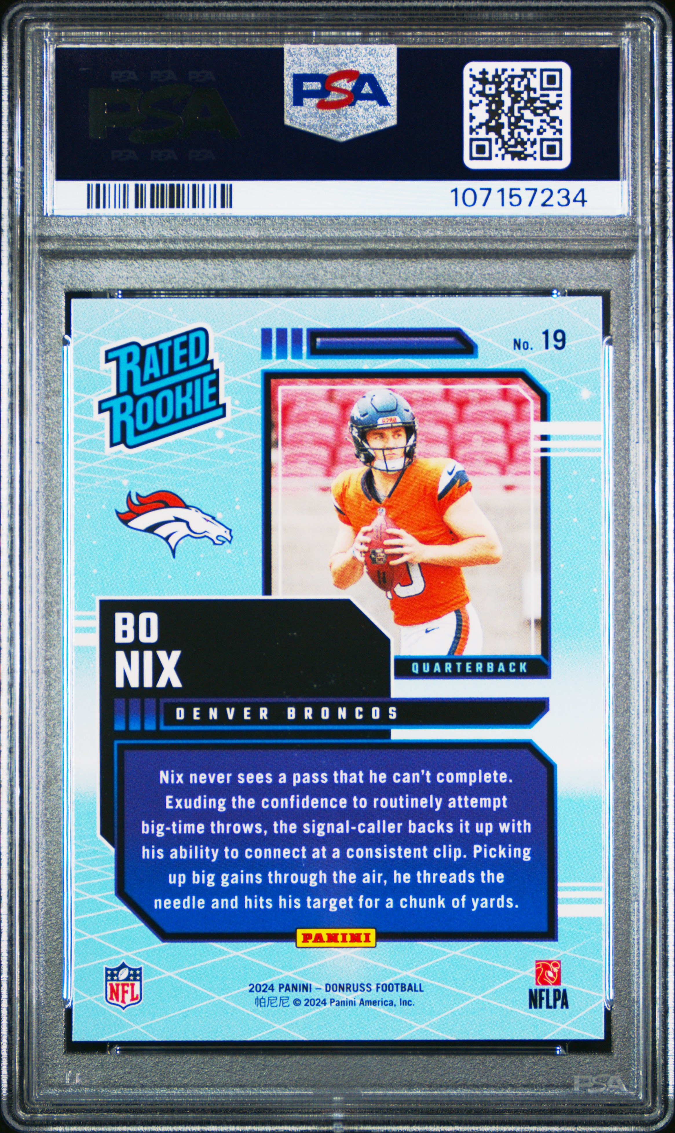 2024 Panini Donruss Rated Rookies Retro Bo Nix #19 Gem Mt 10 back