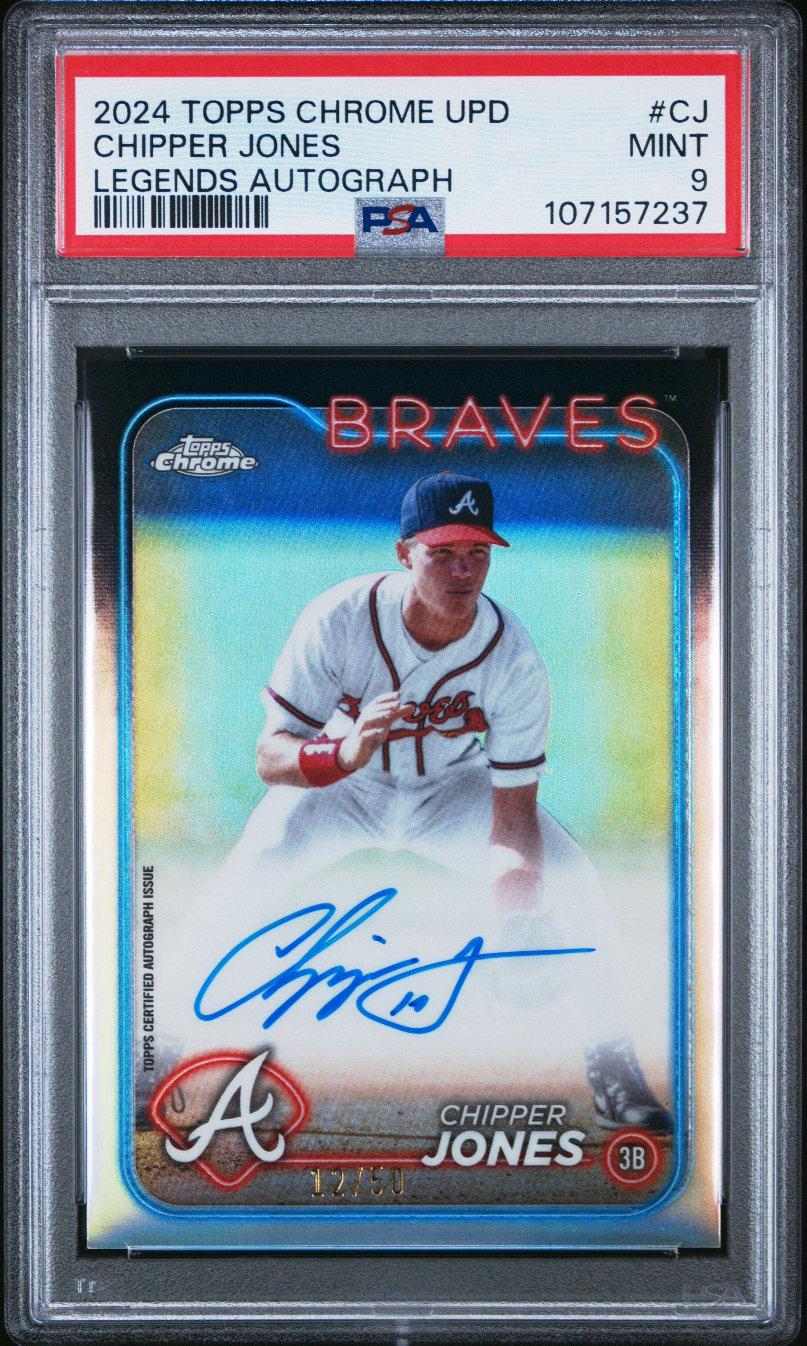 2024 Topps Chrome Update Chrome Legends Autographs Chipper Jones #Cj Mint 9 front