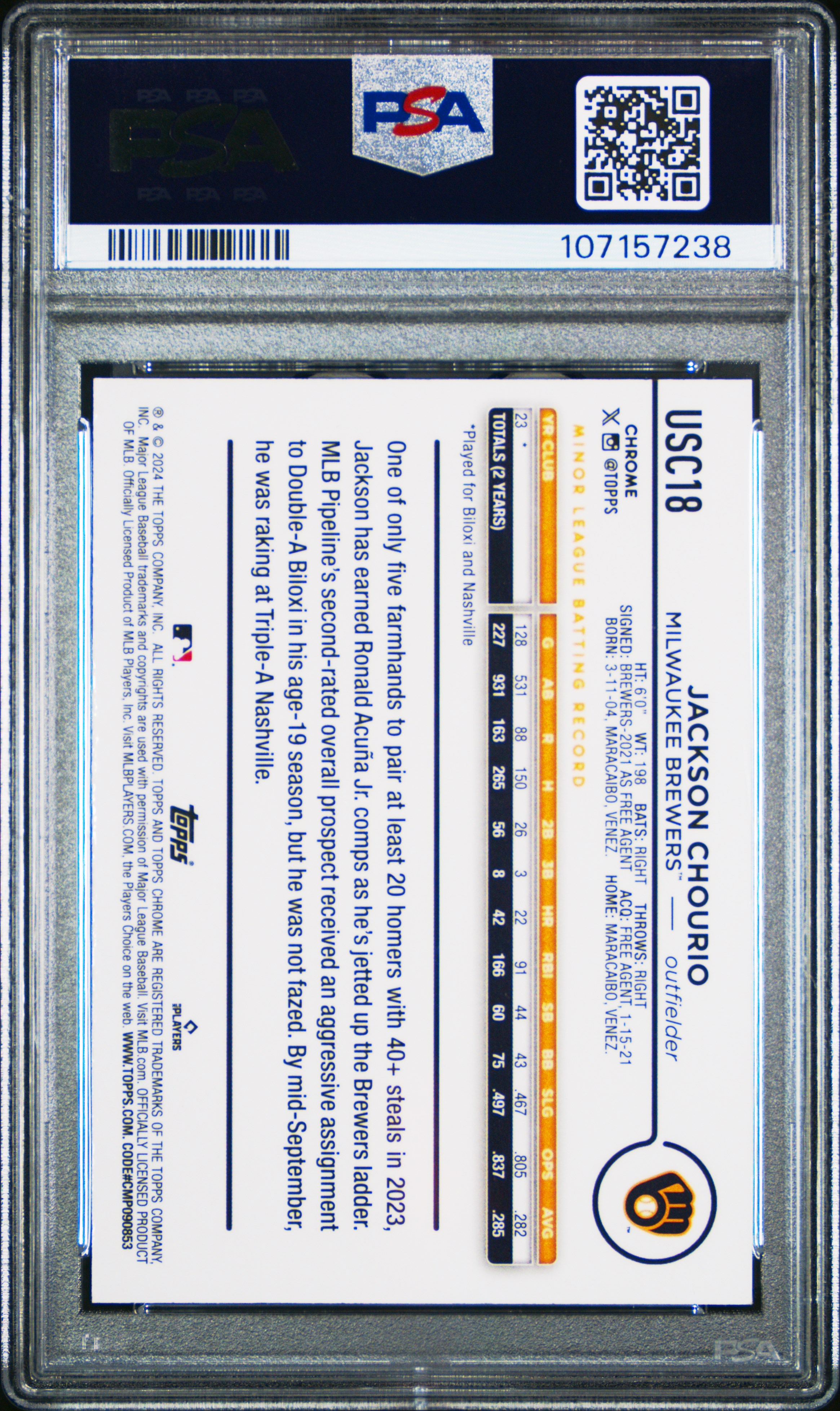 2024 Topps Chrome Update Jackson Chourio #Usc18 (Sp) Nm 7 back