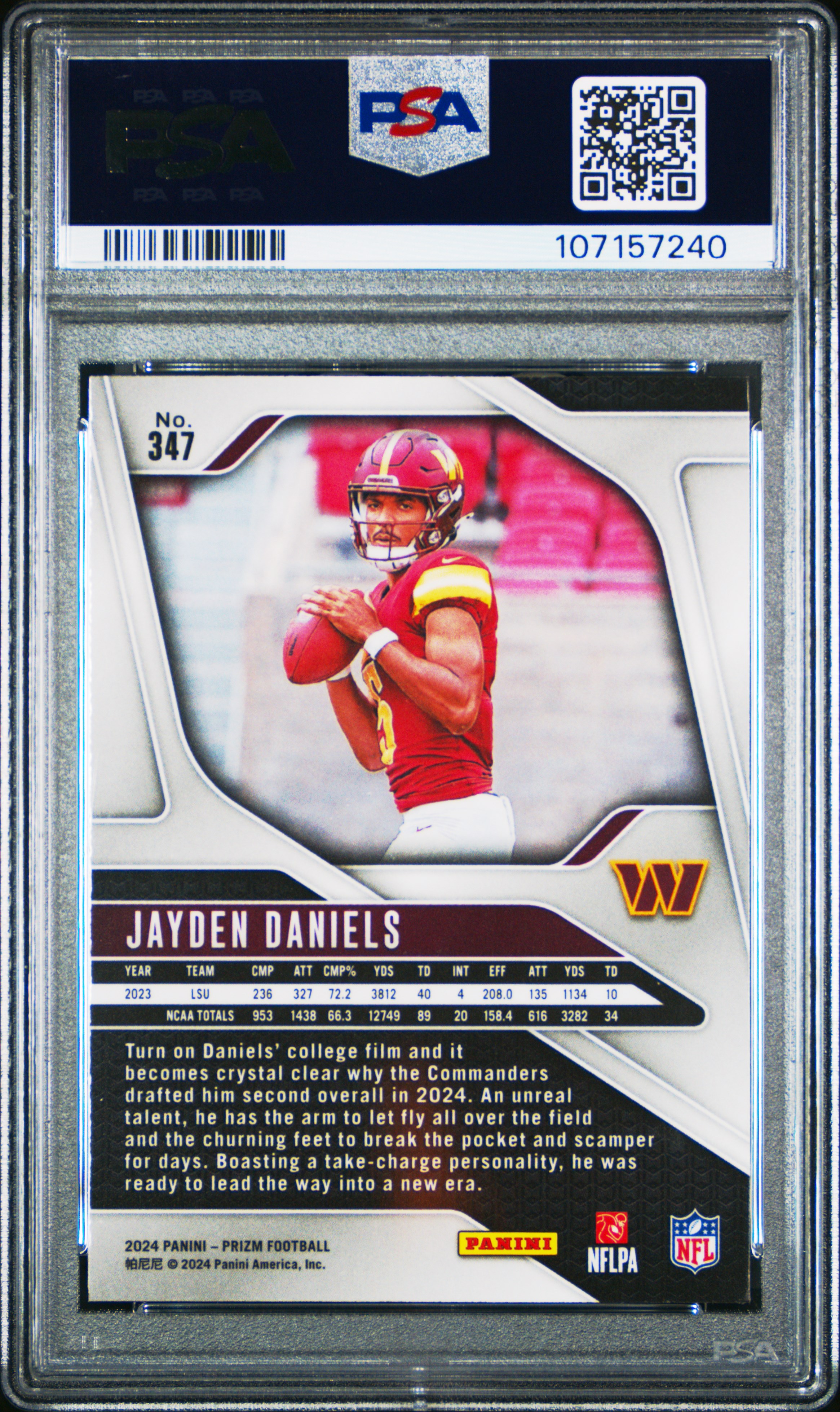 2024 Panini Prizm Jayden Daniels #347 Gem Mt 10 back