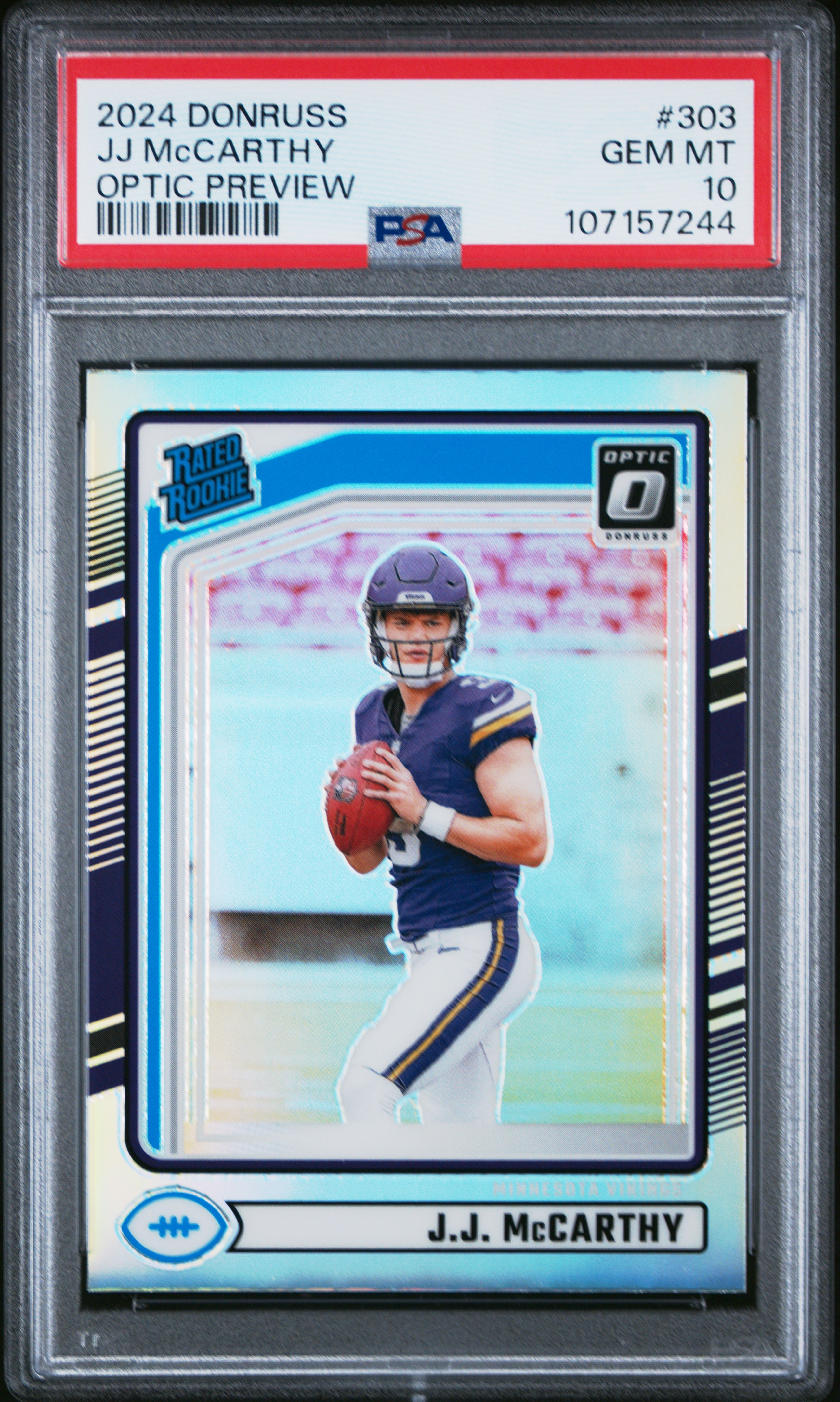 2024 Panini Donruss Jj Mccarthy #303 (Optic Preview) Gem Mt 10 front